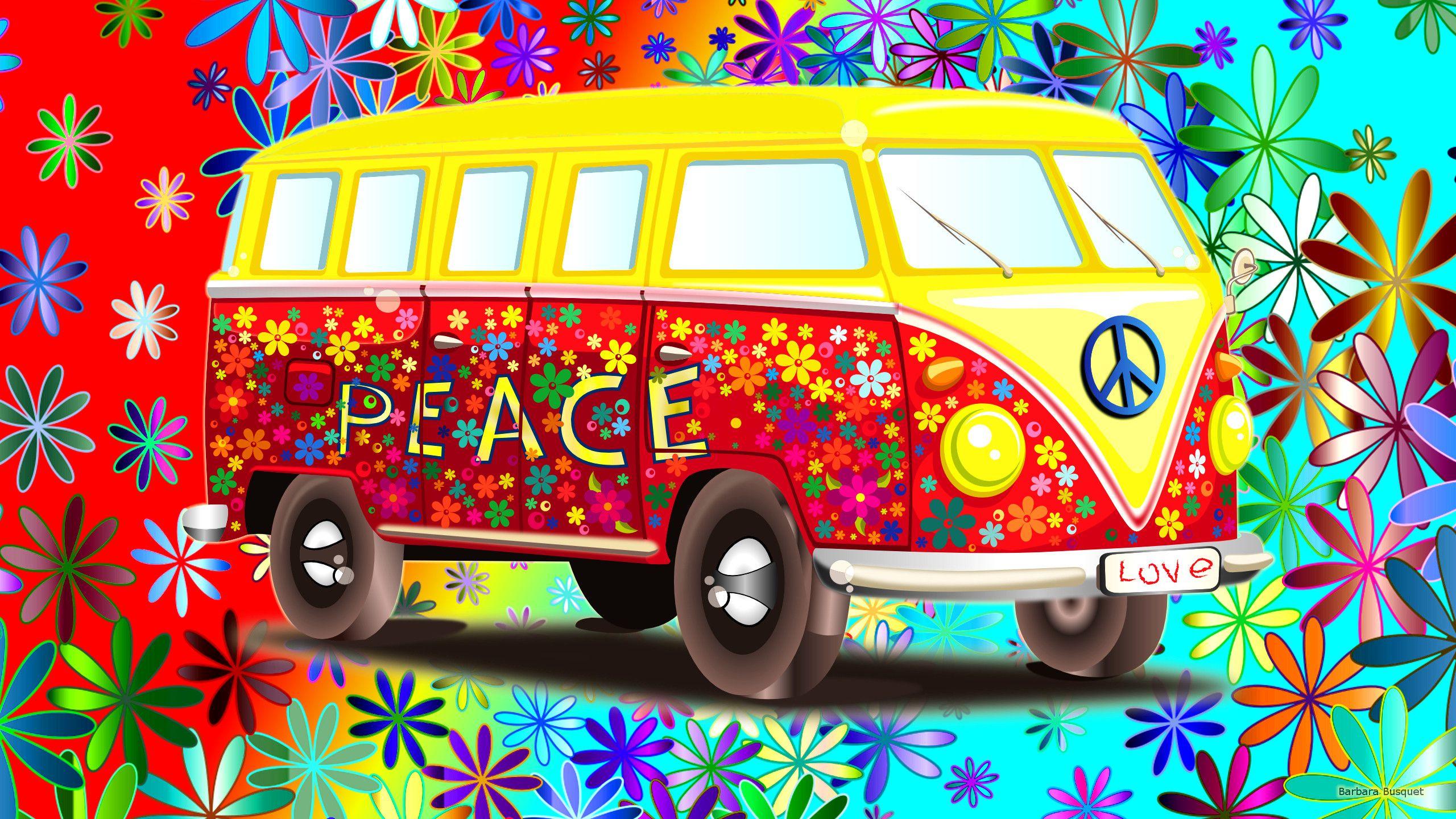 VW bus wallpapers with flowers