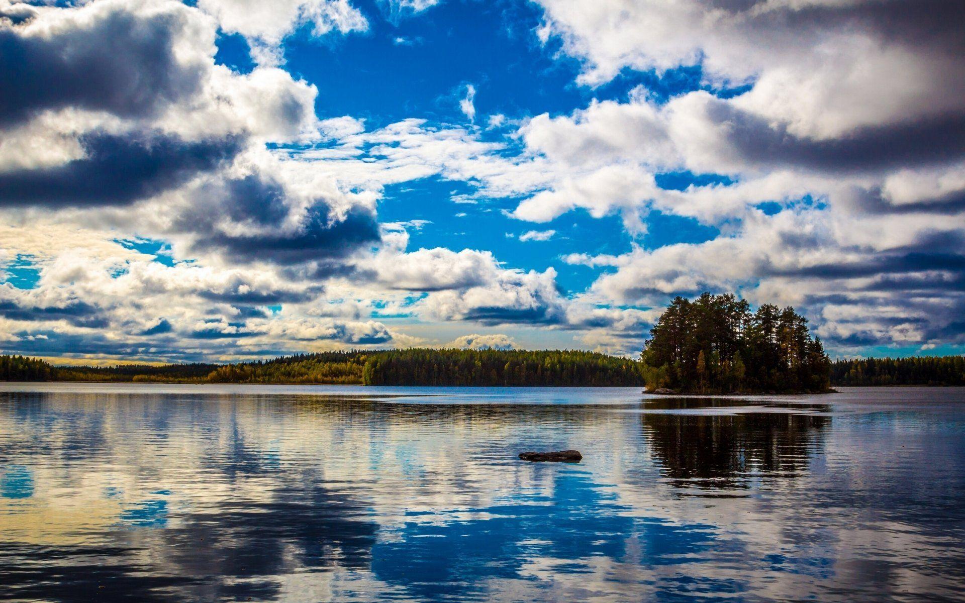 kullaa finland finland lake island clouds HD wallpapers