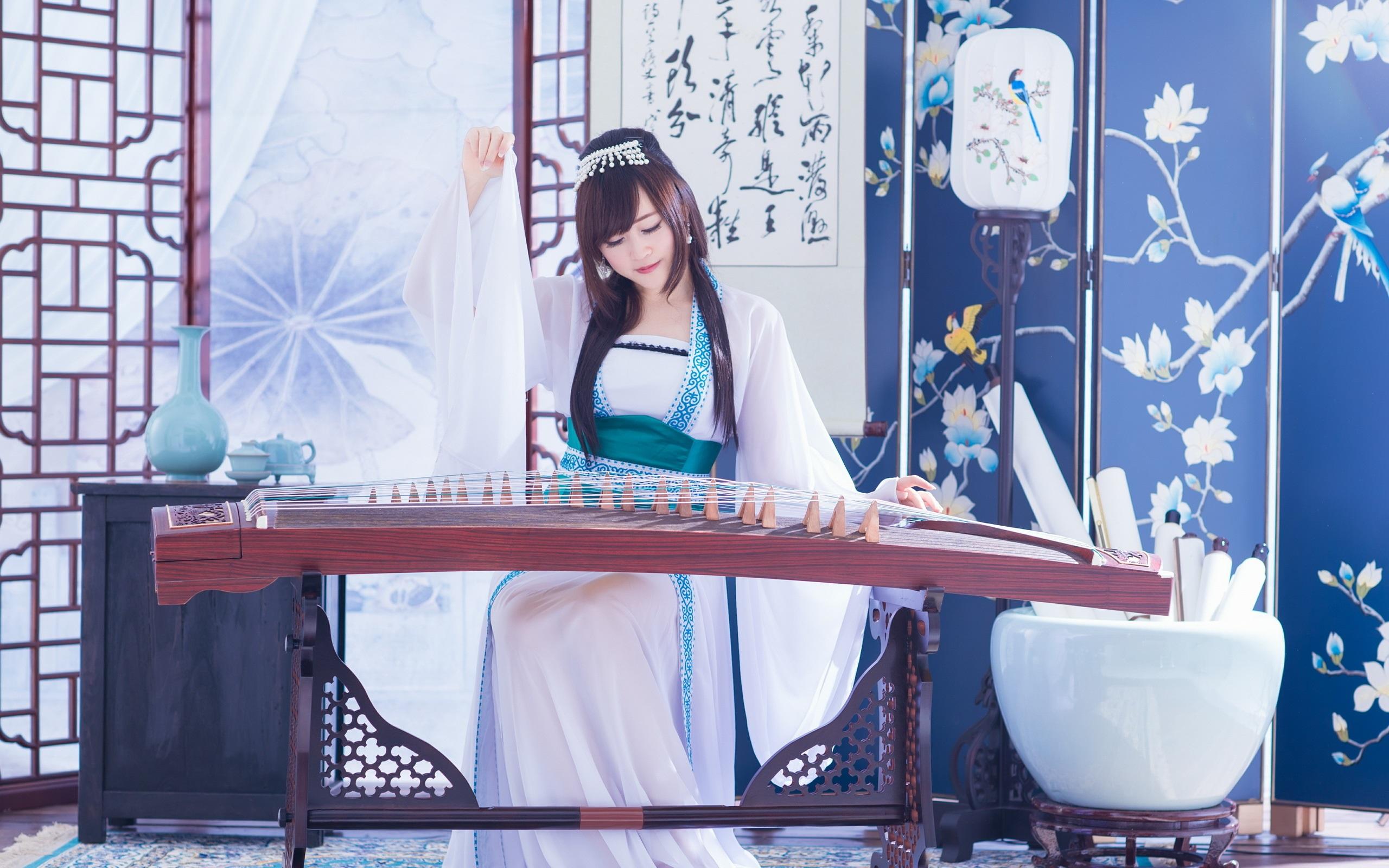 Wallpapers Chinese girl, retro, zither HD Picture, Image