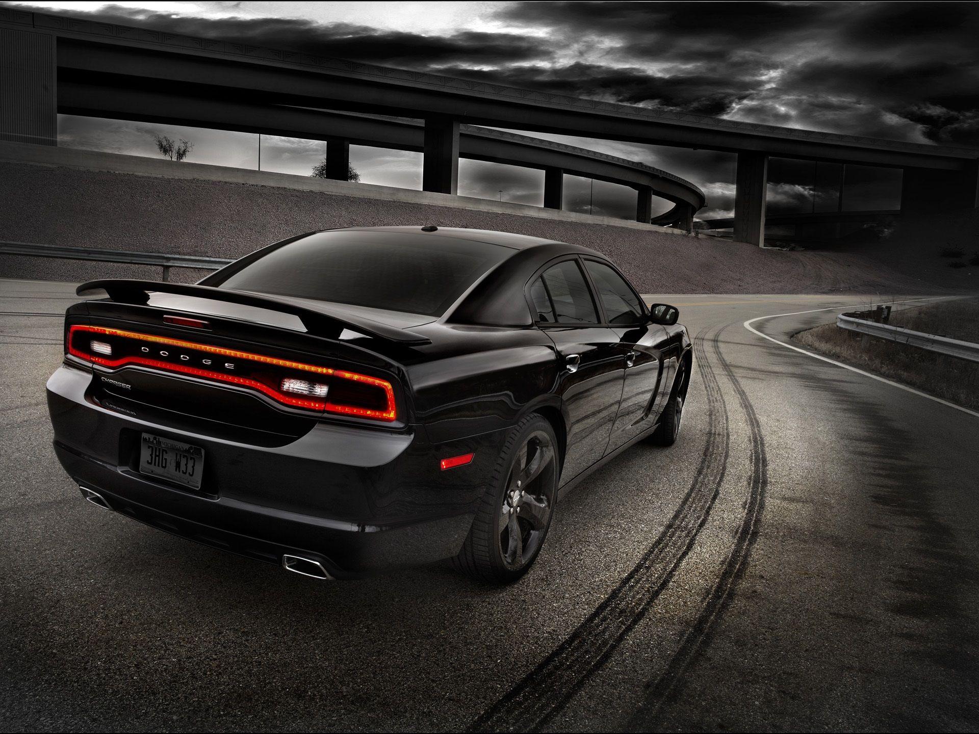 Black Dodge car rear view Full HD wallpapers