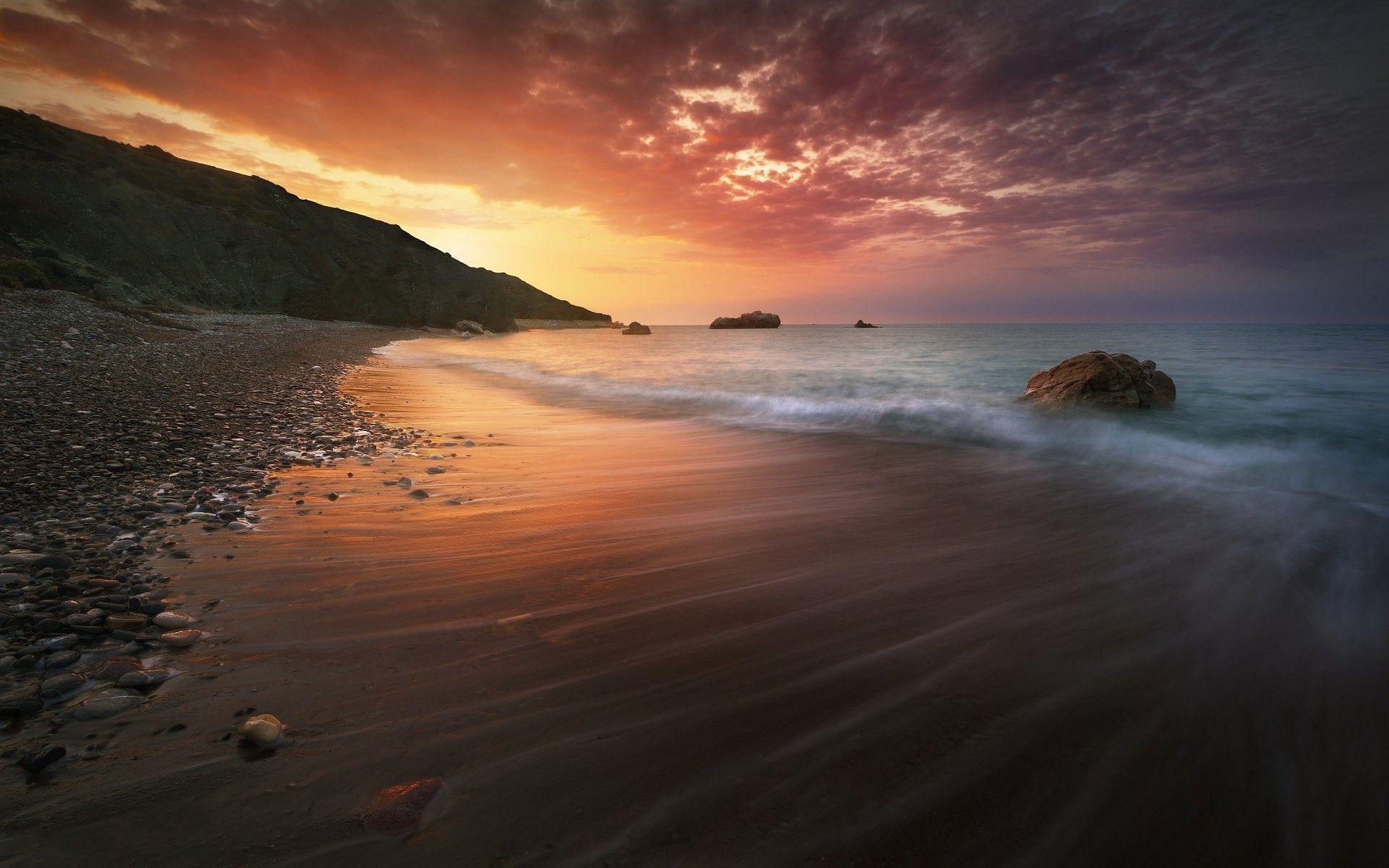 Cyprus, Nature, Sea, Water, Sunset, Clouds, Beach, Stone, Stones