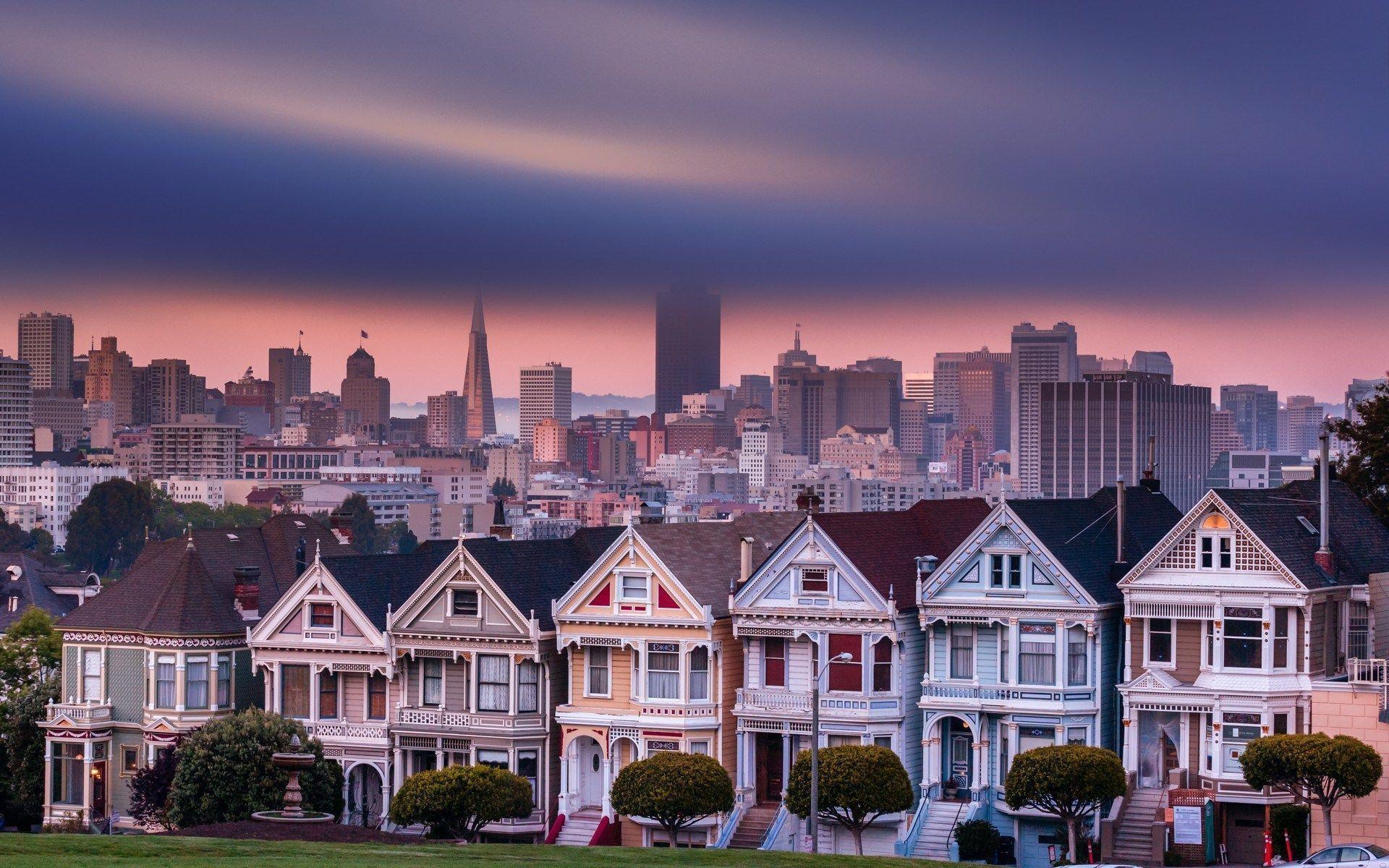 USA California San Francisco Alamo Square Colorful Street Trees