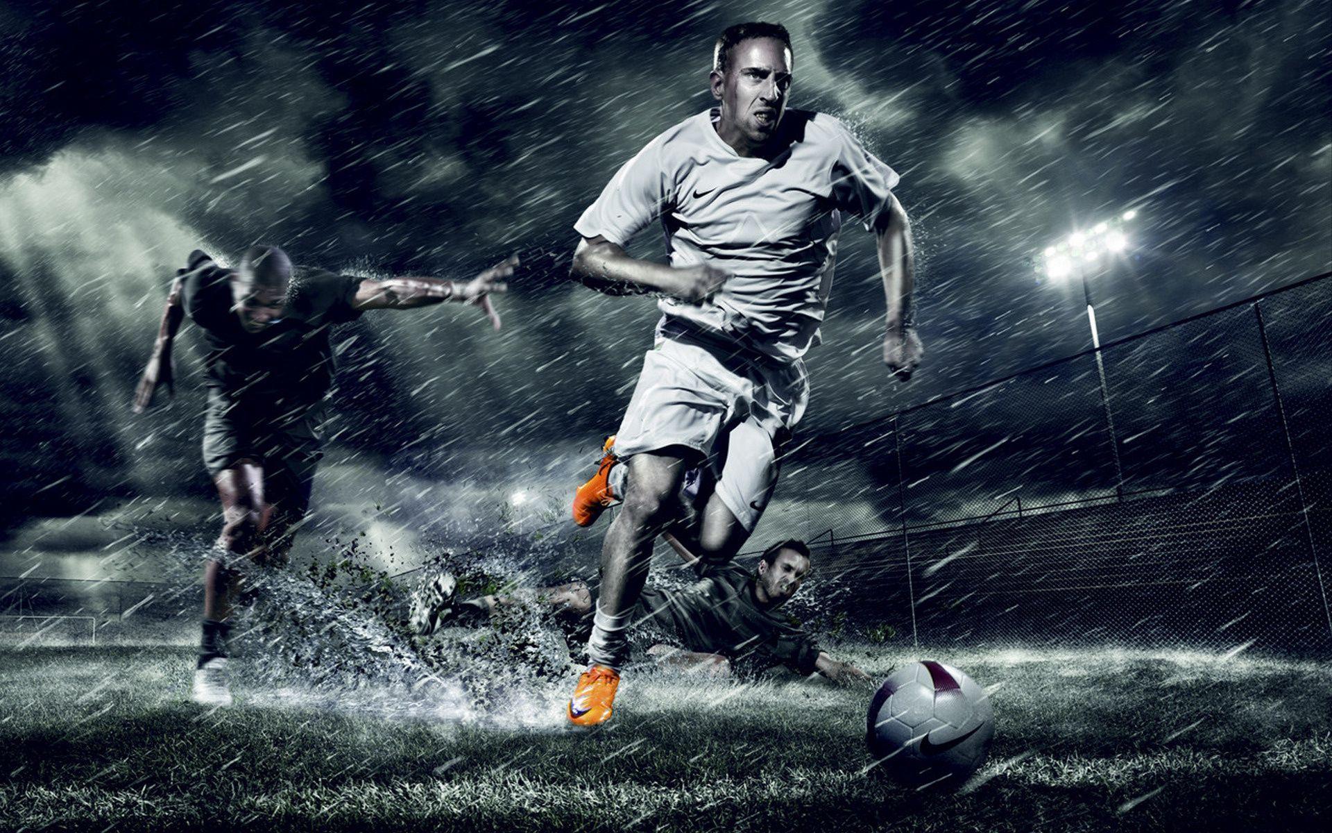 Wallpapers franck ribery, soccer, rain, ball, footballer, football