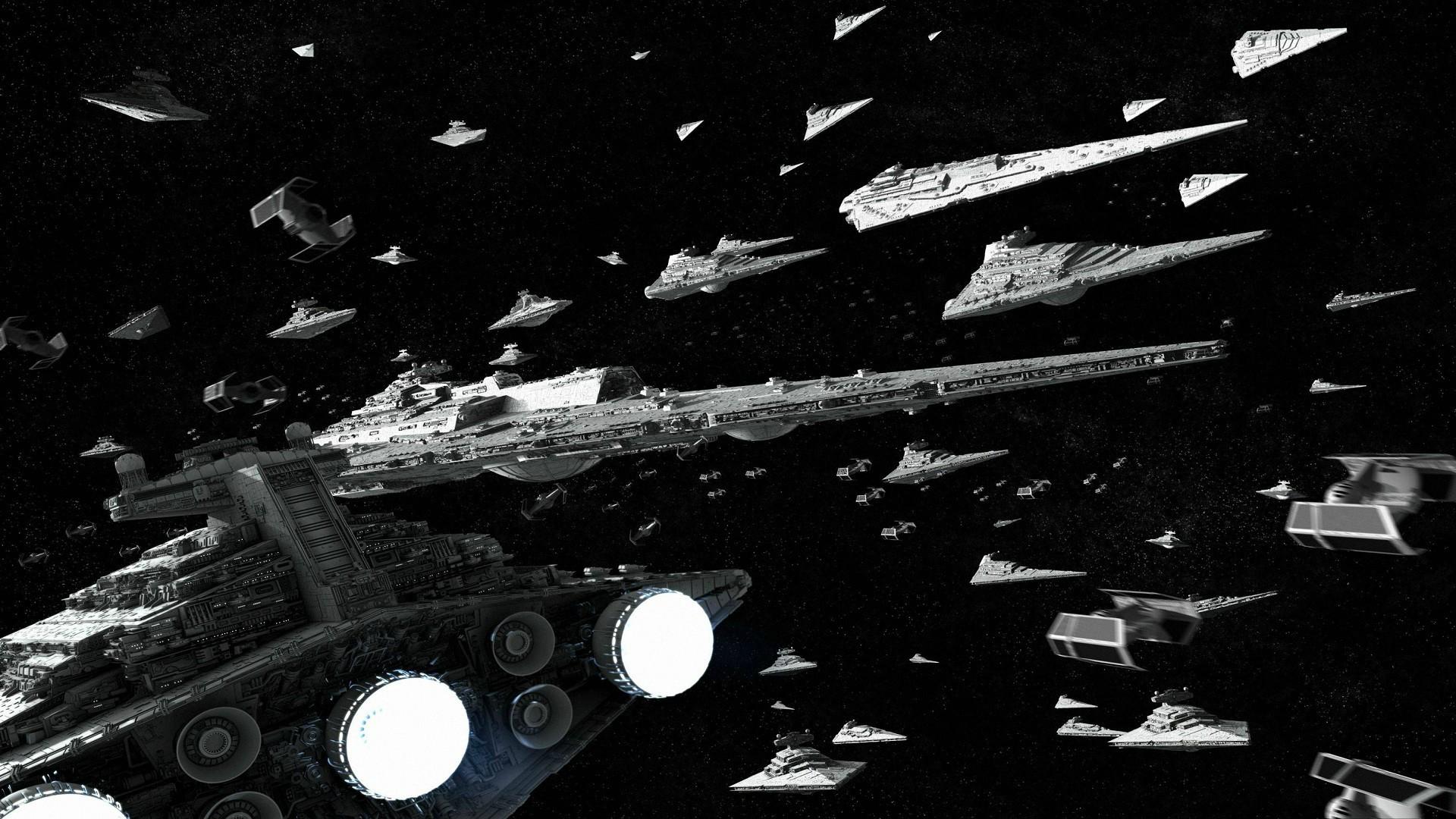 digital Art, Space, Star Wars, Star Destroyer, TIE Fighter