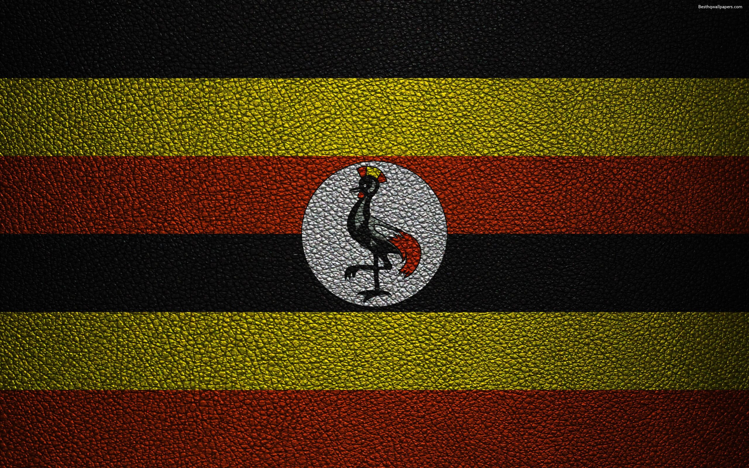 Download wallpapers Flag of Uganda, Africa, 4K, leather texture