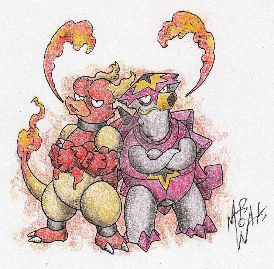 Turtonator and Magmar, the fiery flaming bros by MAR0WAK on