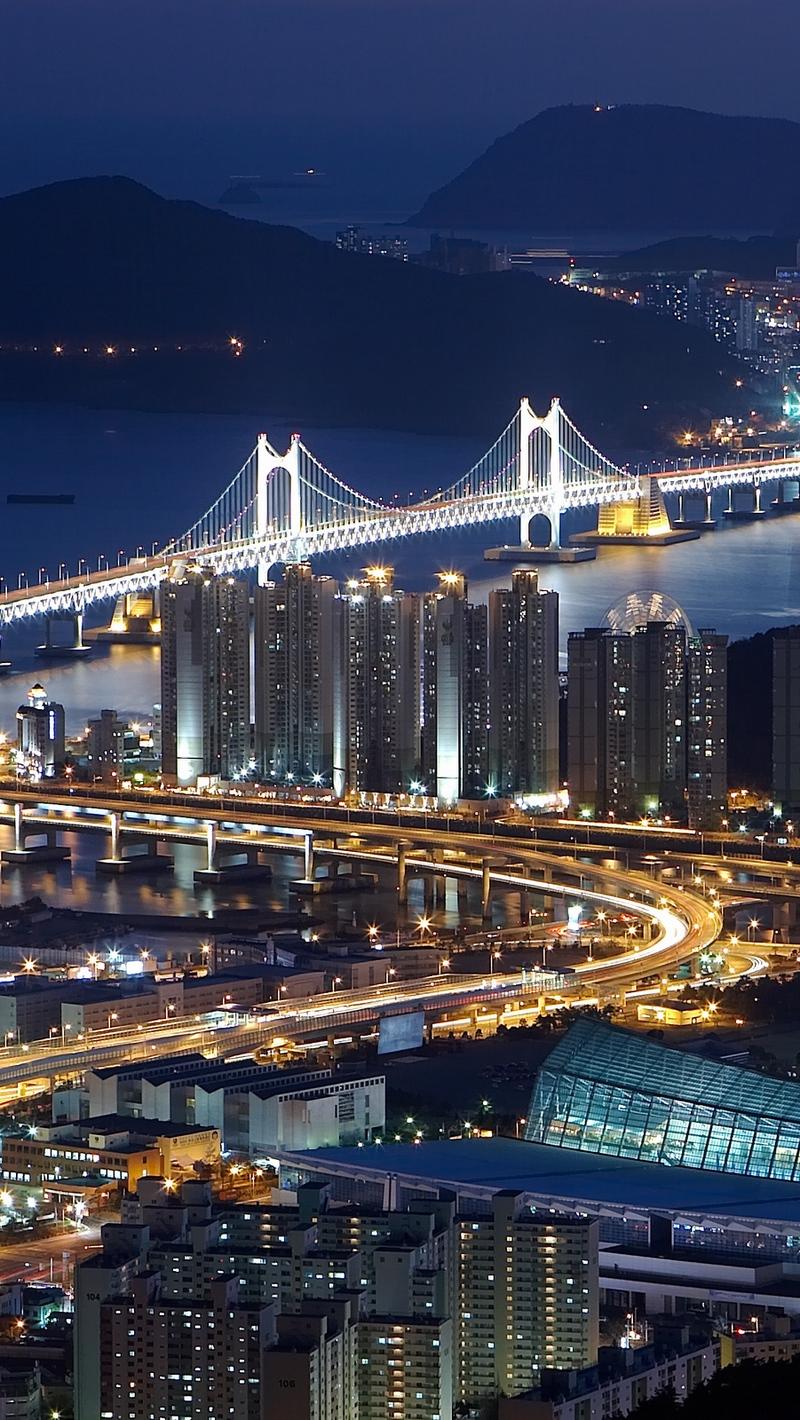 Download wallpapers south korea, busan, top view, night