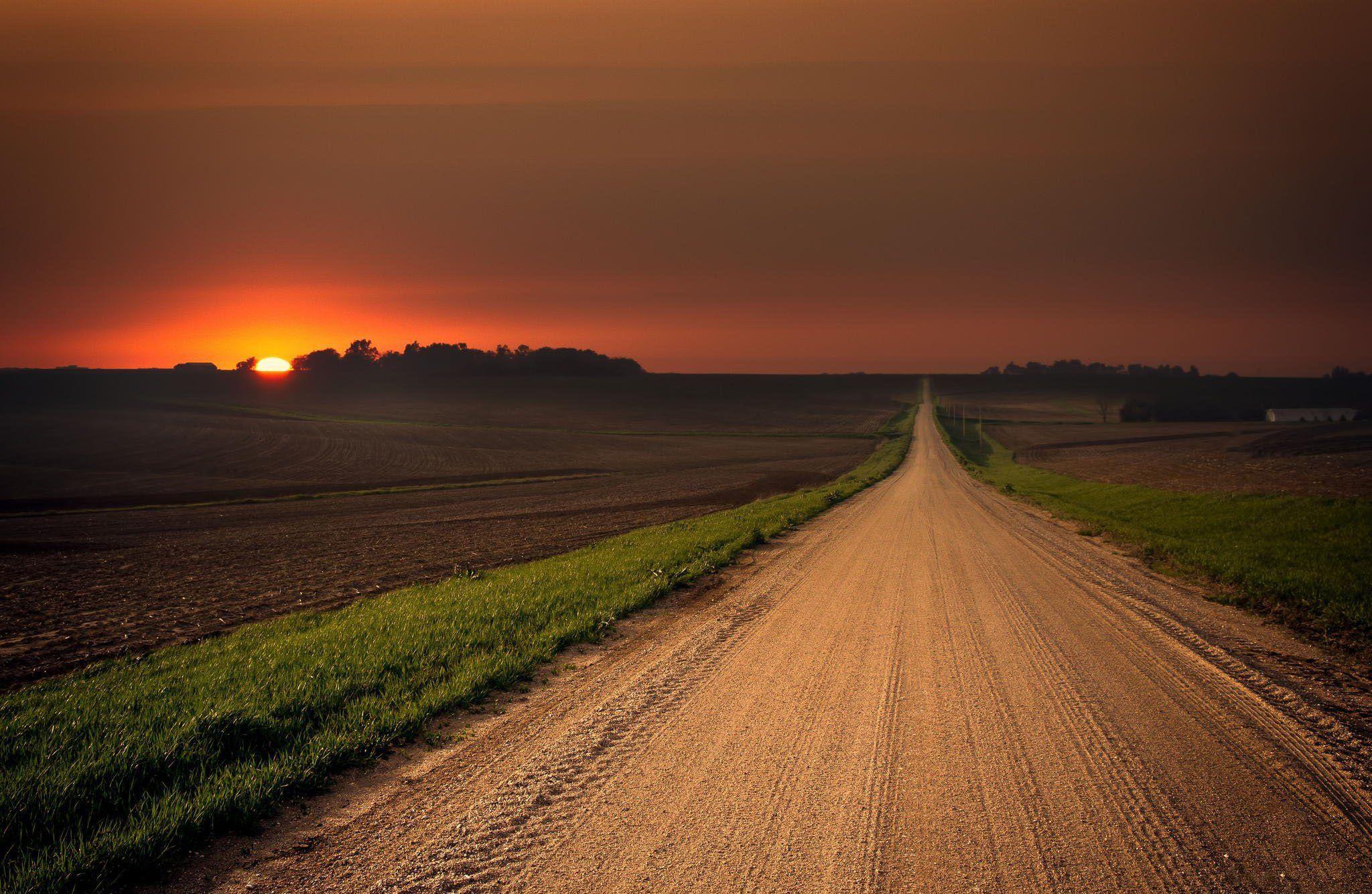 Landscape nature sunset road field grass Nebraska United States