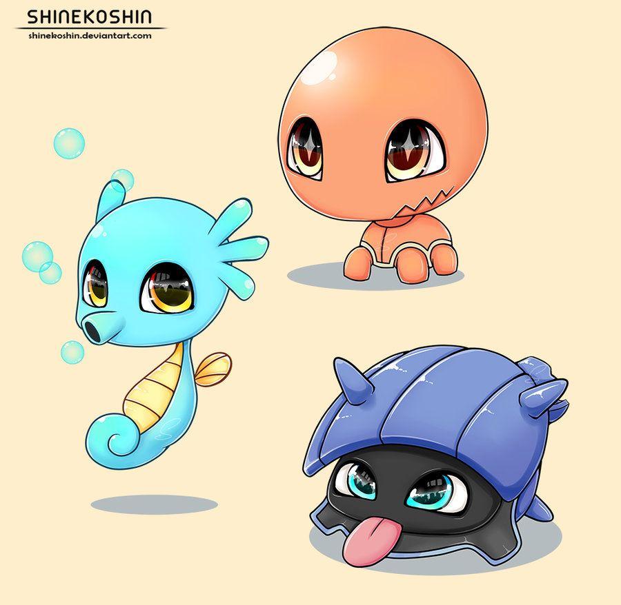 Baby Pokemon: Trapinch, Shellder and Horsea by shinekoshin