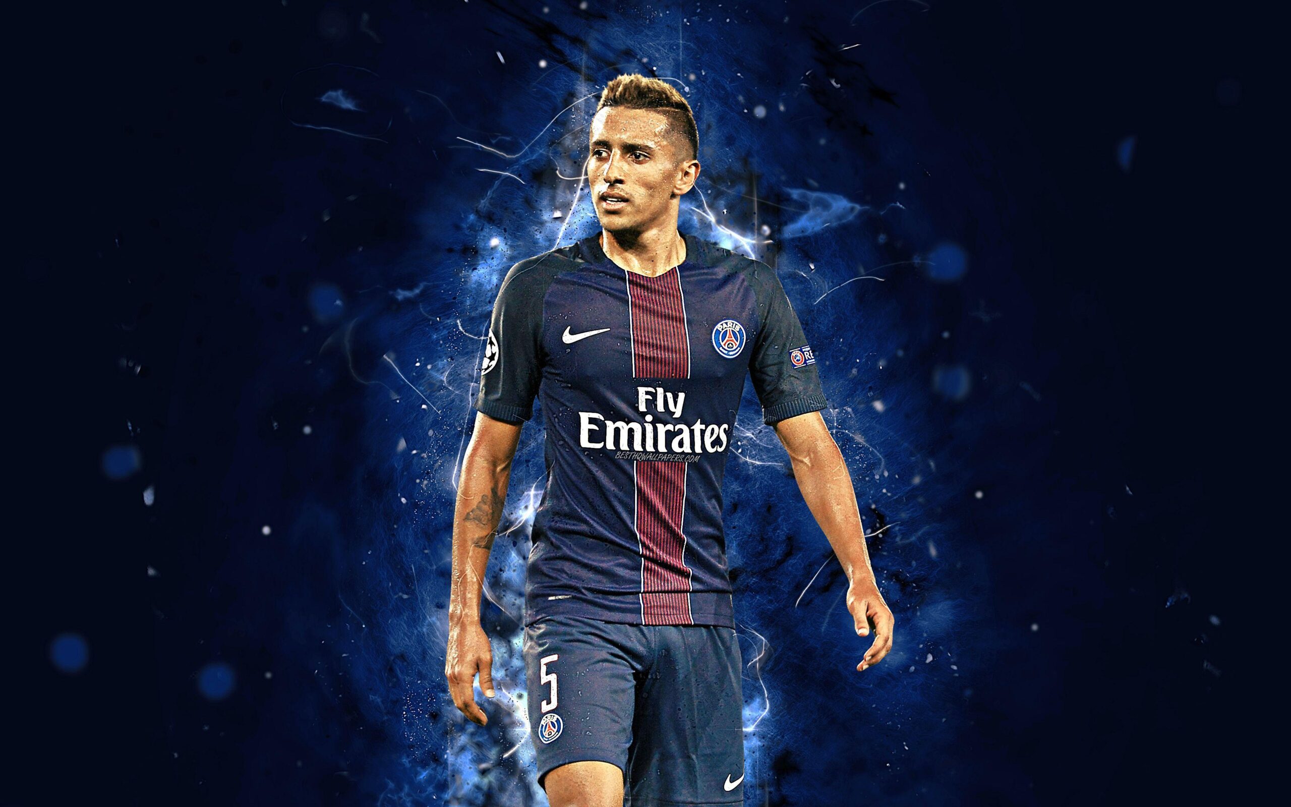 Download wallpapers Marquinhos, 4k, abstract art, football stars