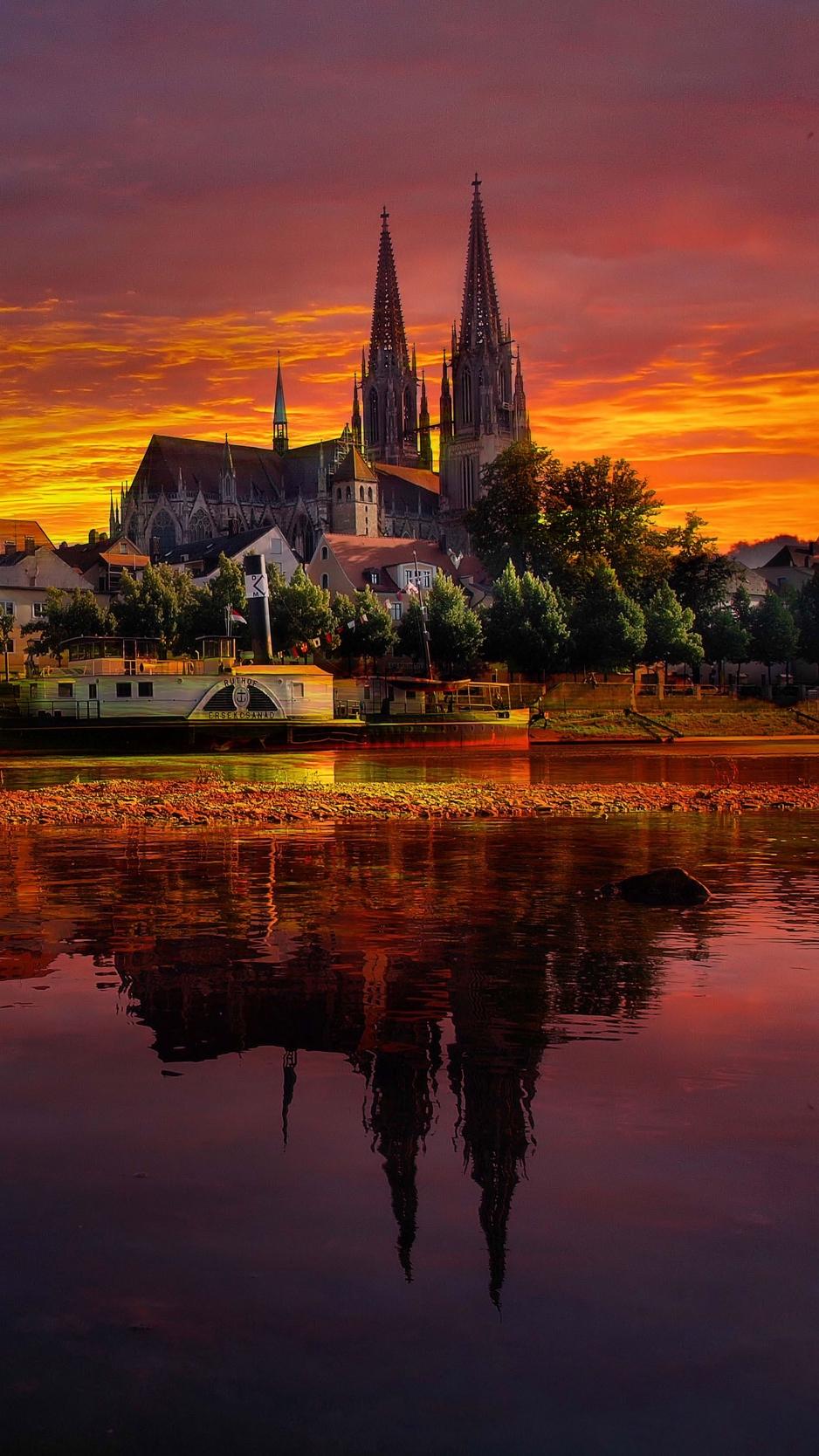 Download wallpapers regensburg, germany, sunset, cityscape