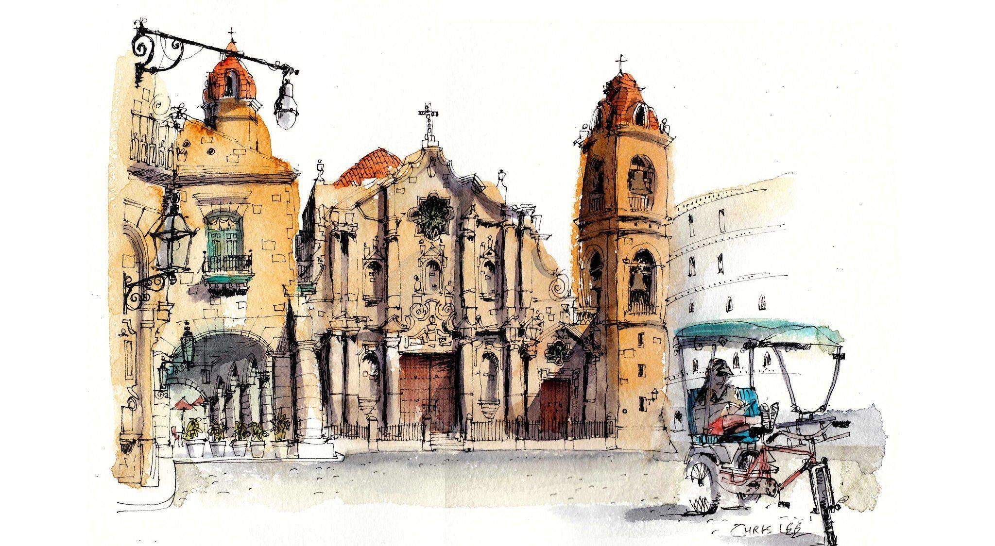 havana cuba cathedral house street picture paint HD wallpapers