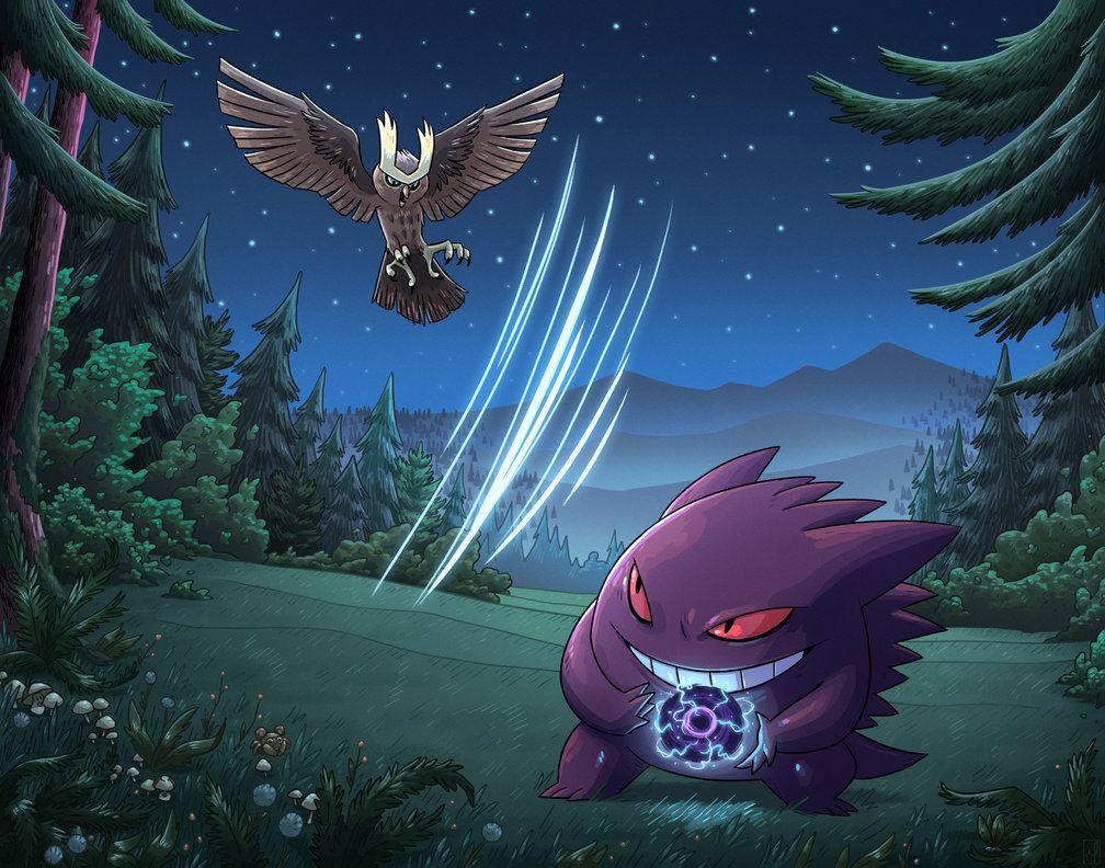 Noctowl vs Gengar by mscorley