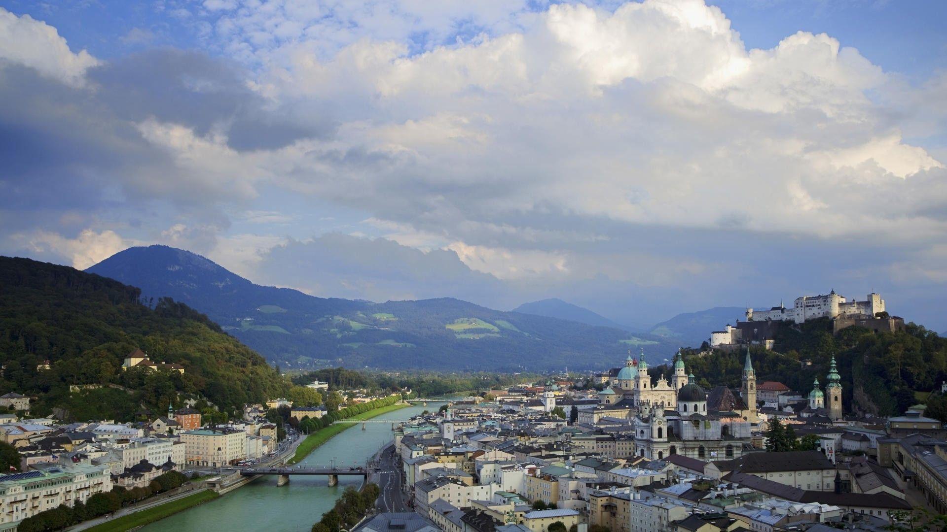 Salzburg Tag wallpapers: Salzburg Clouds City River Bridges