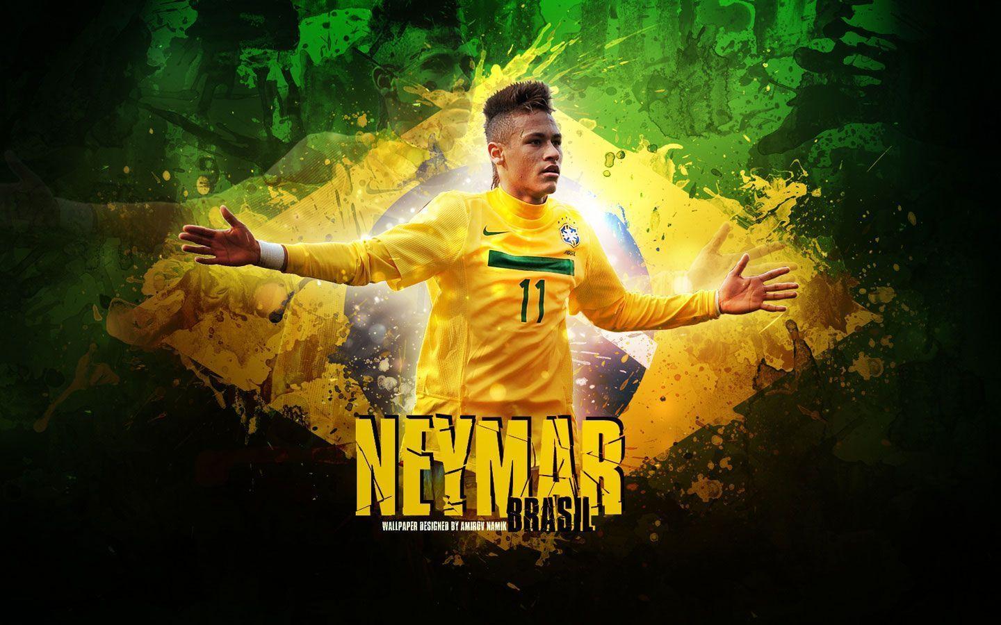 Neymar with Brazil Flag HD Backgrounds