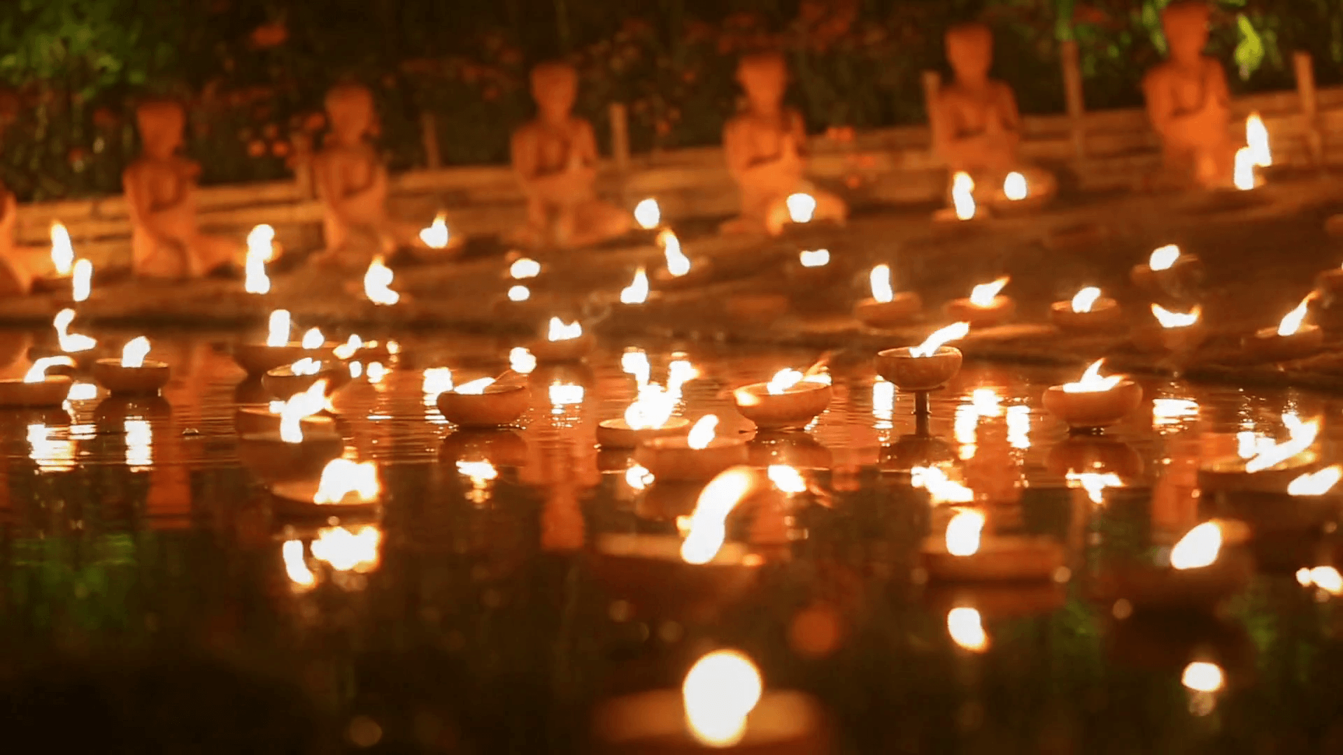 Magha puja day, Monks light the candle for buddha, Chiangmai