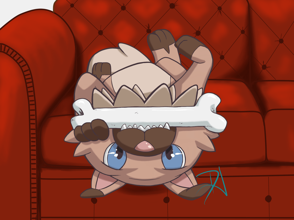 Rockruff playing with the bone.