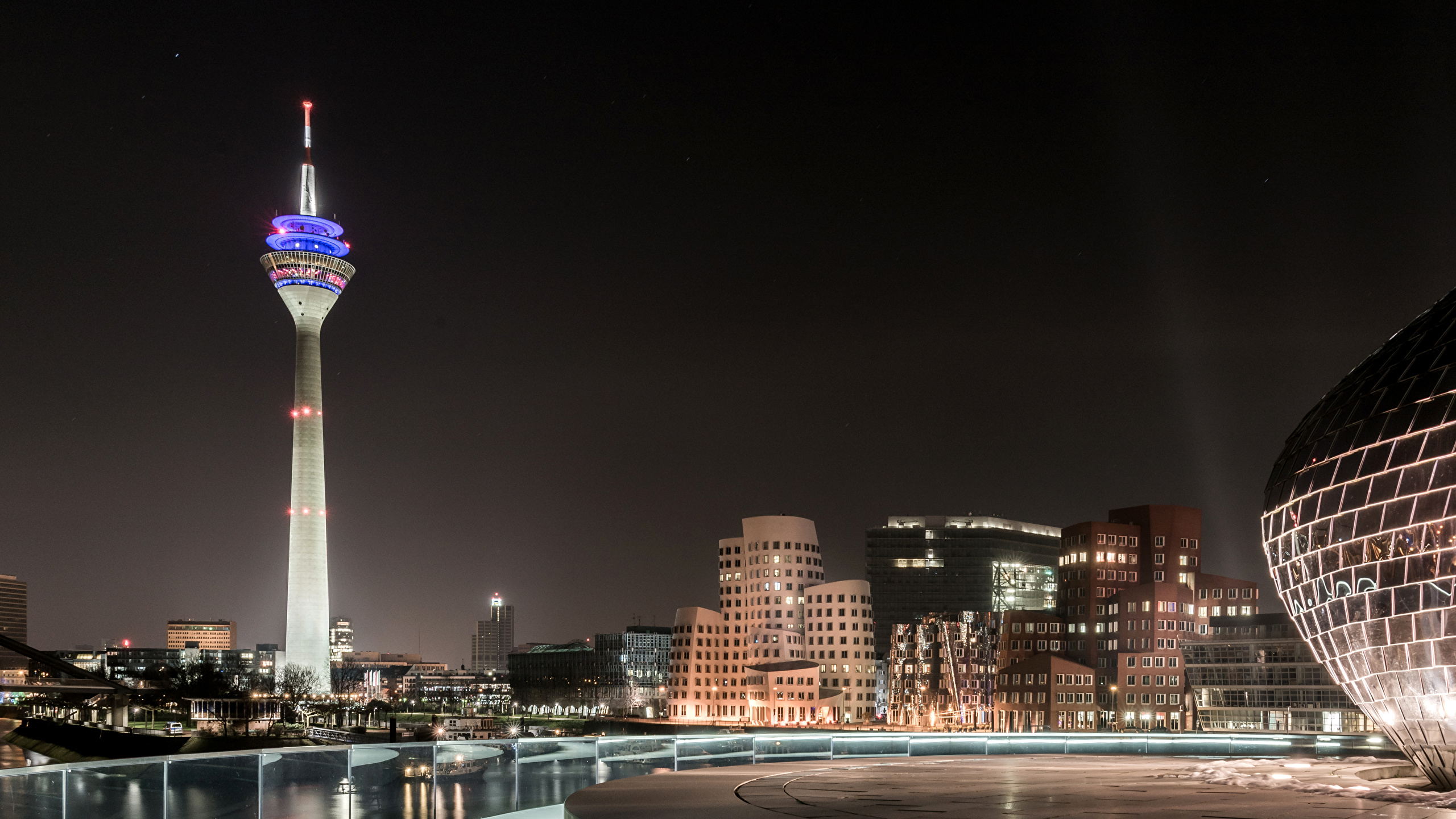 Image Germany Tower Duesseldorf Night Cities Houses