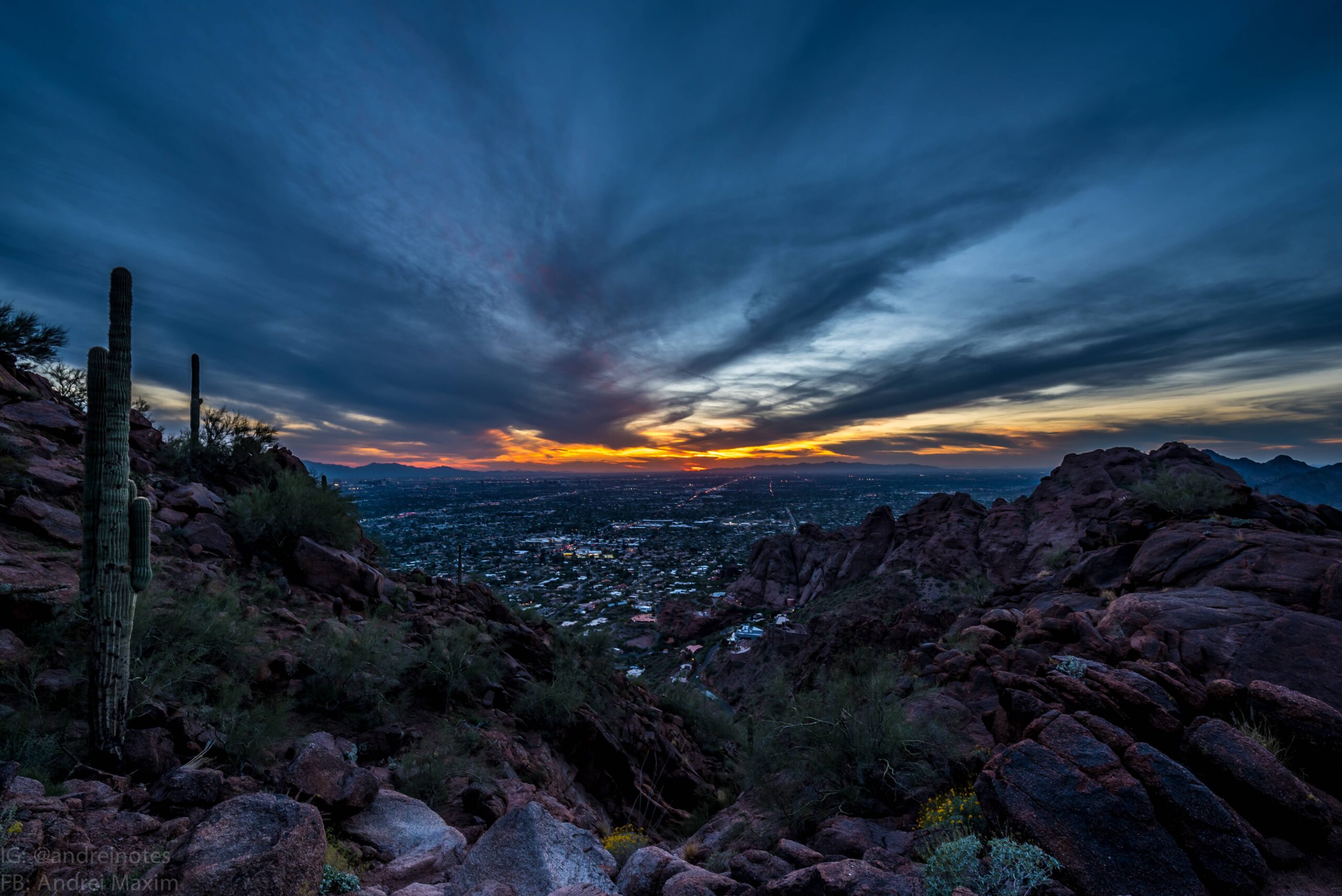 Sunset tonight at the Camelback mountain, Phoenix, Arizona by