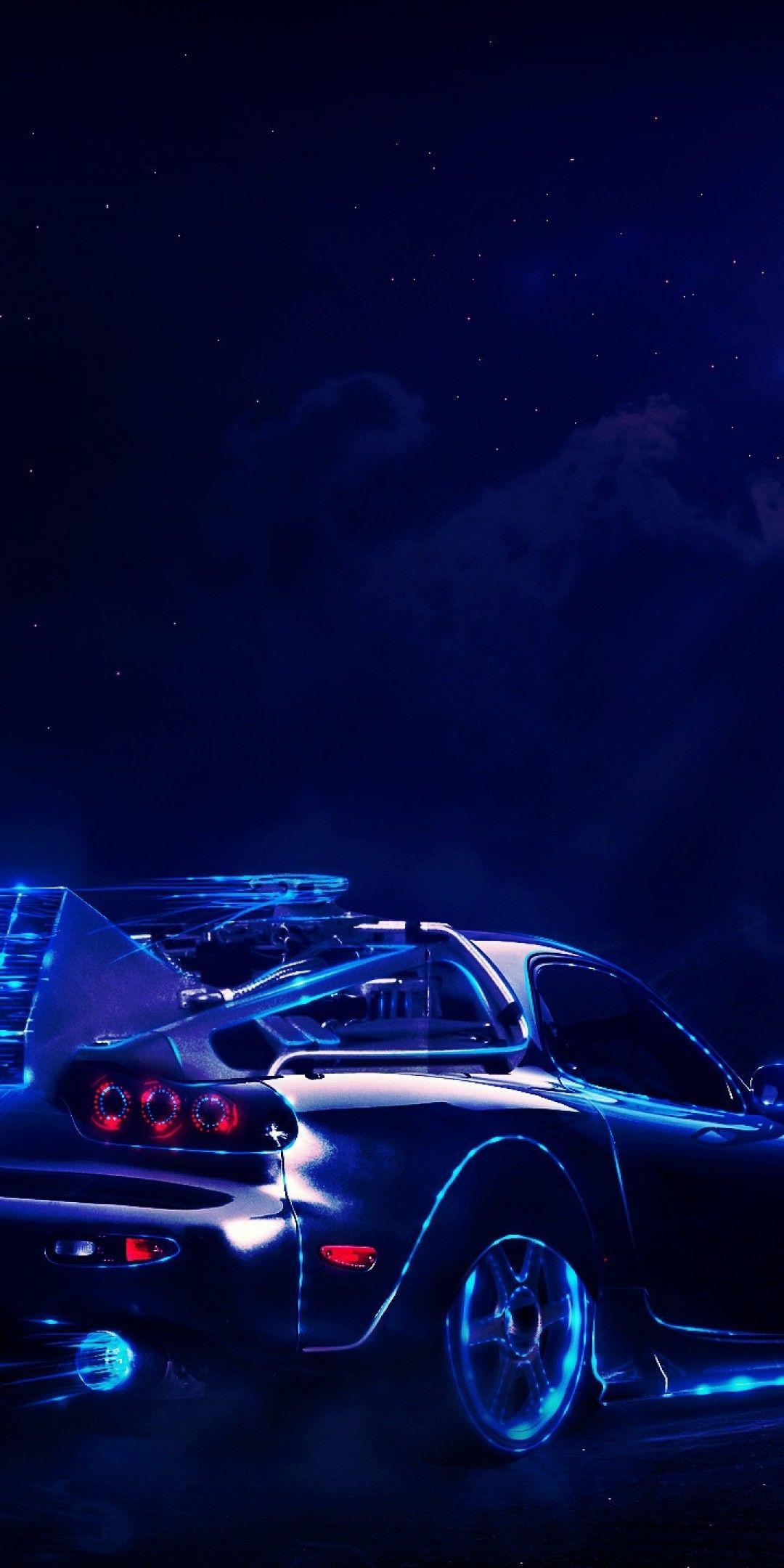 Download Back To The Future, Mazda Rx7, Moon, Digital Art