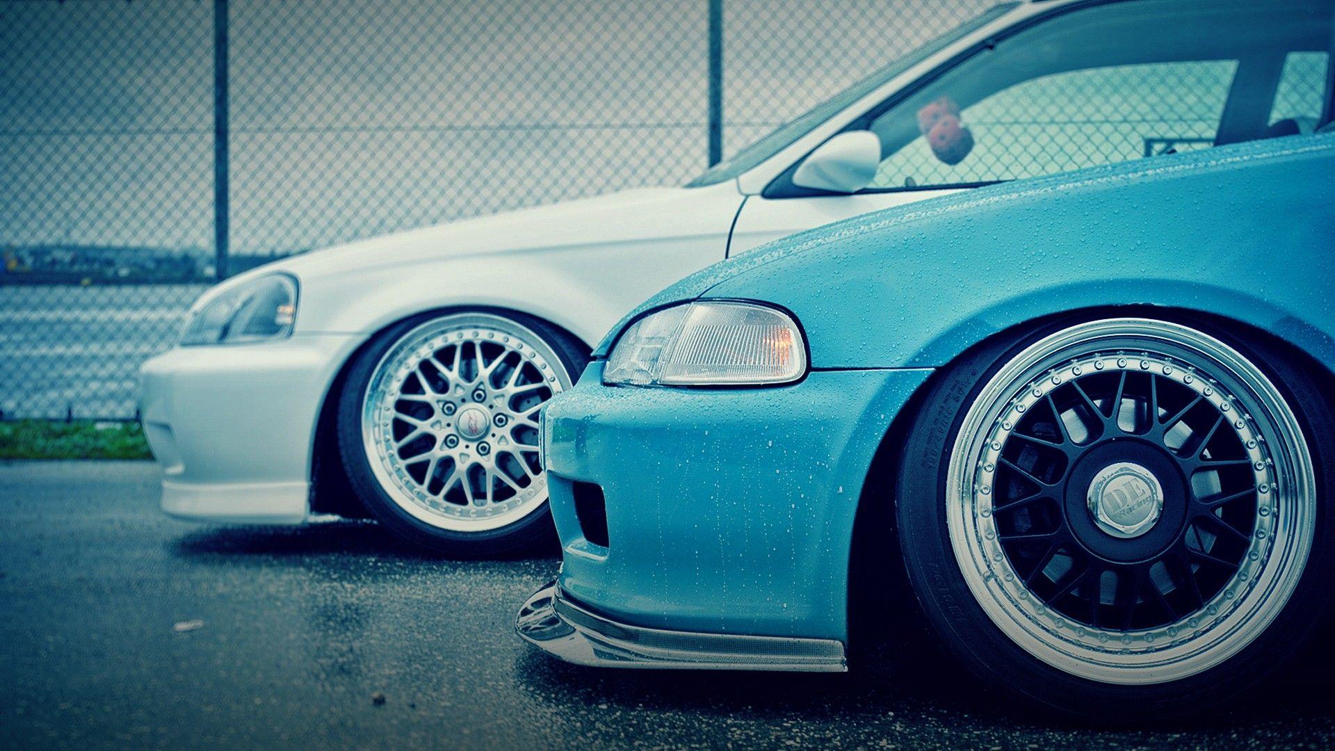 blue, rain, Honda, white, cars, tuning, Honda Civic, rims, jdm