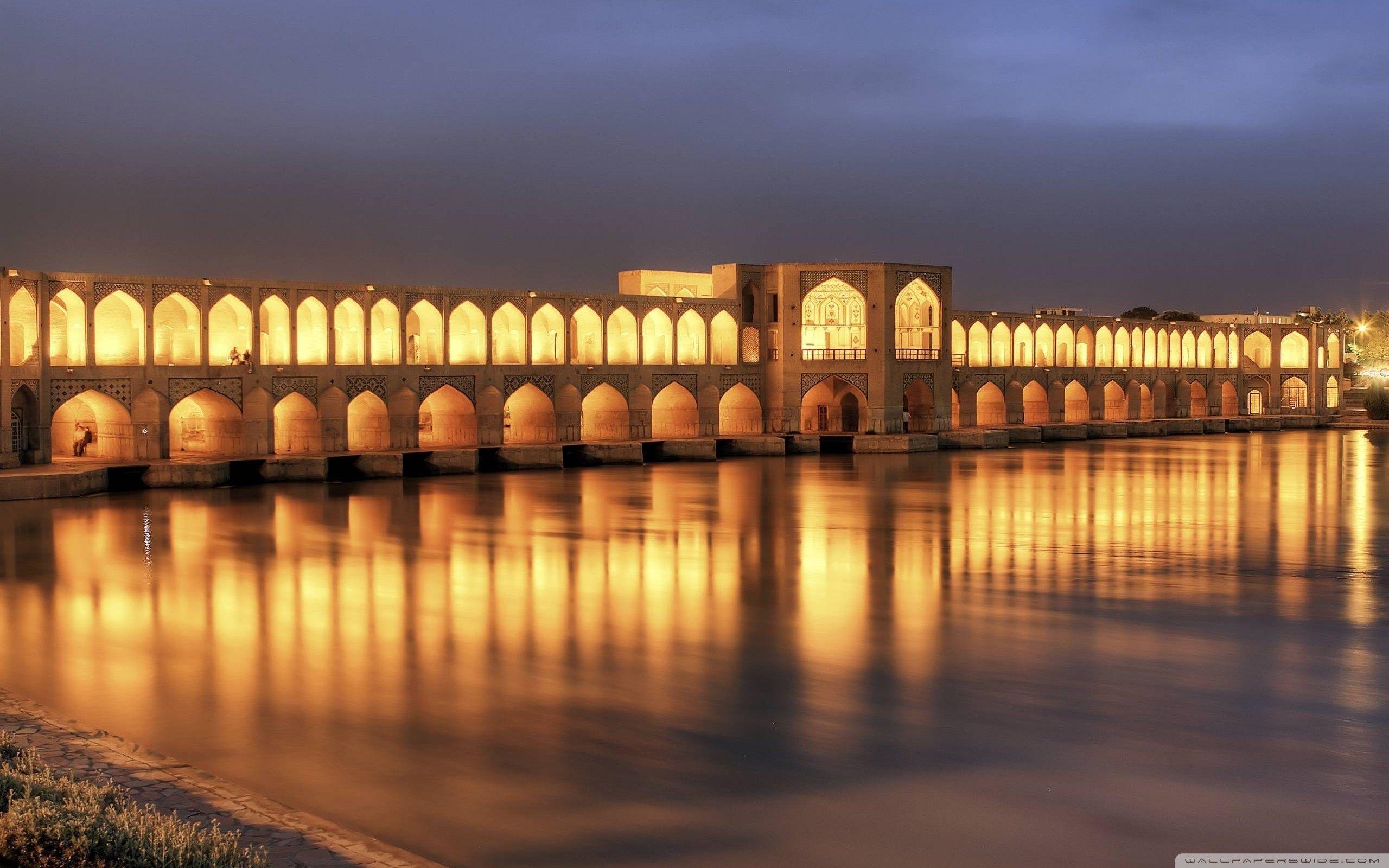 Khaju Bridge At Dusk, Isfahan, Iran HD desktop wallpapers : High