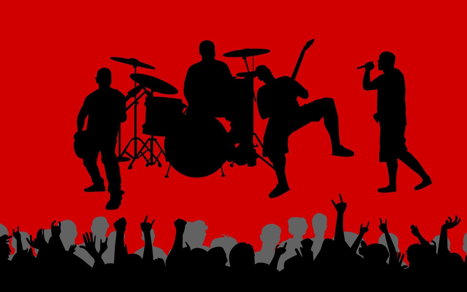 Music vectors shadows crowd band red backgrounds wallpapers