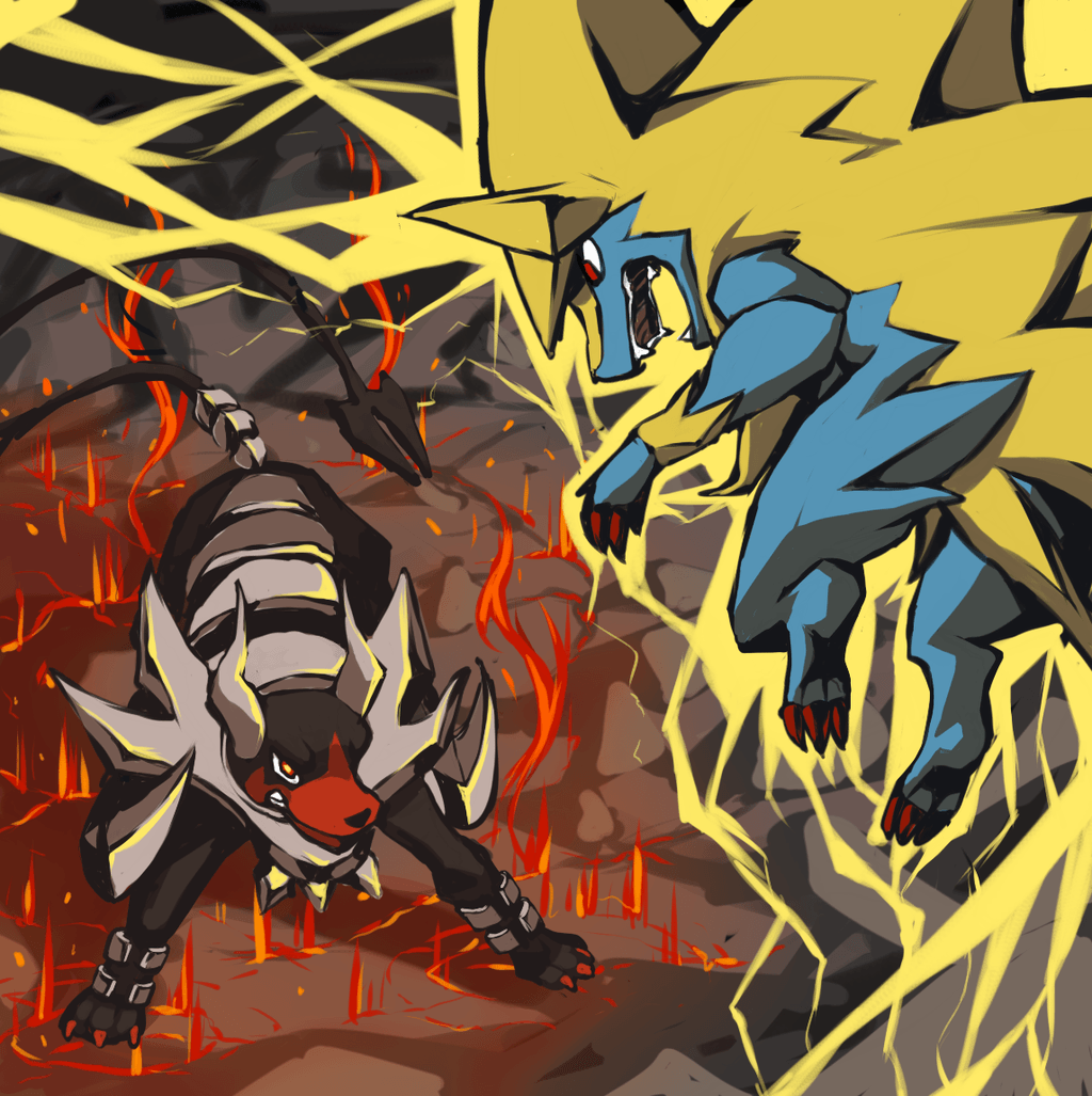 Mega Houndoom vs. Mega Manectric by chirenbo.deviantart on