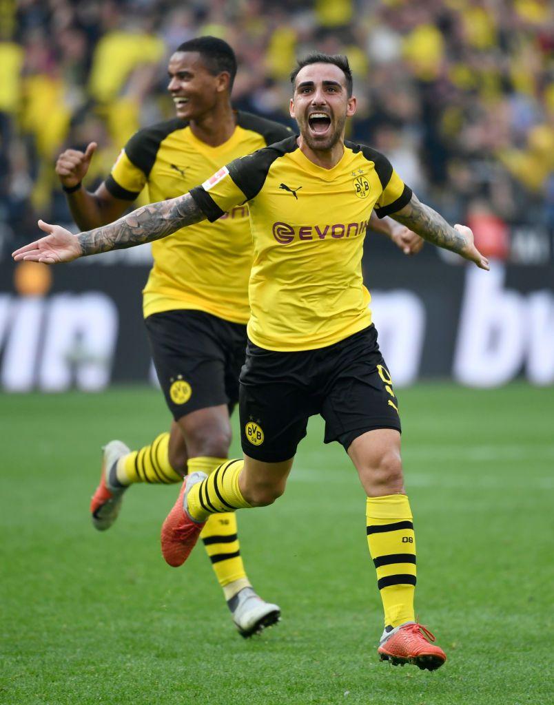 Dortmund’s Spanish forward Paco Alcacer and Dortmund’s French