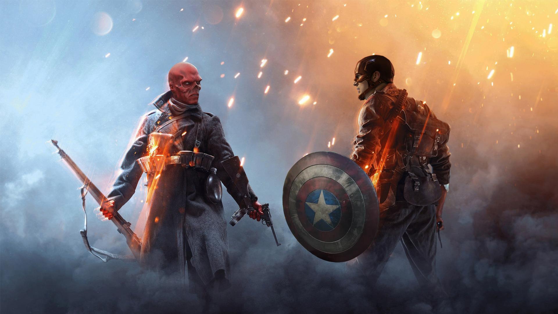 Captain America and red skull in battle field one : marvelstudios