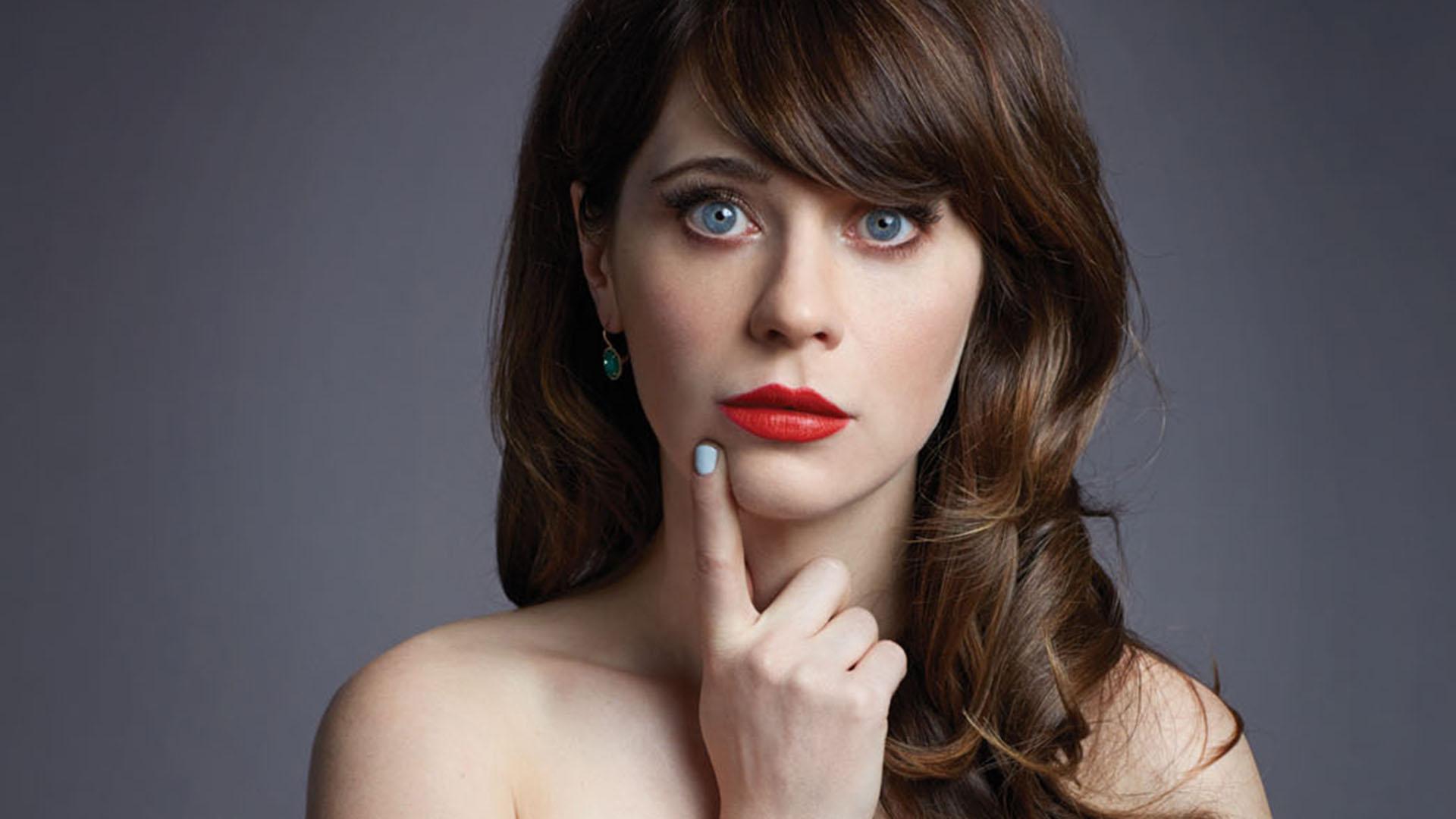 Zooey Deschanel Wallpapers Beautiful Girl Red Lips Face Close Up