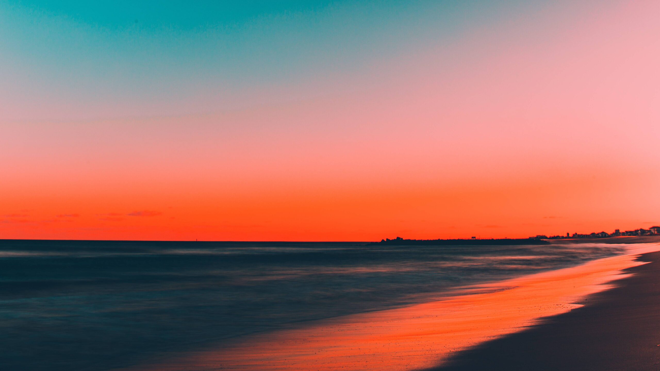 Download wallpapers beach, clean sky, skyline, sunset, 5k