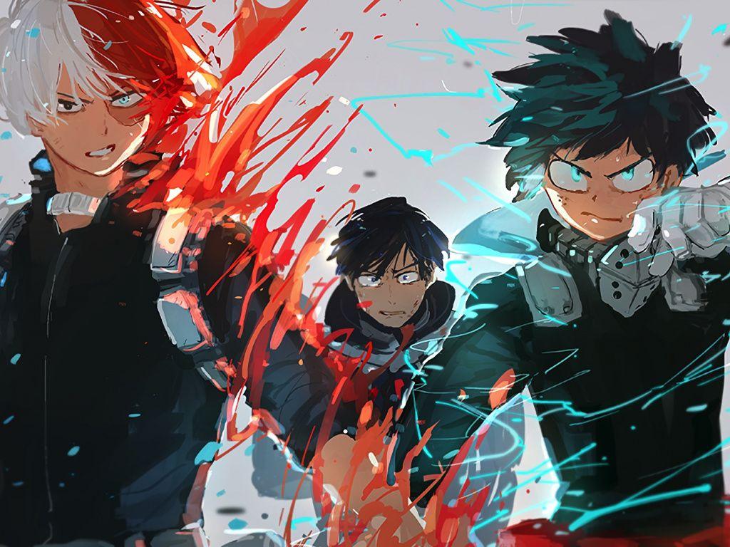 Download Wallpapers Izuku Midoriya, Shouto Todoroki, Tenya