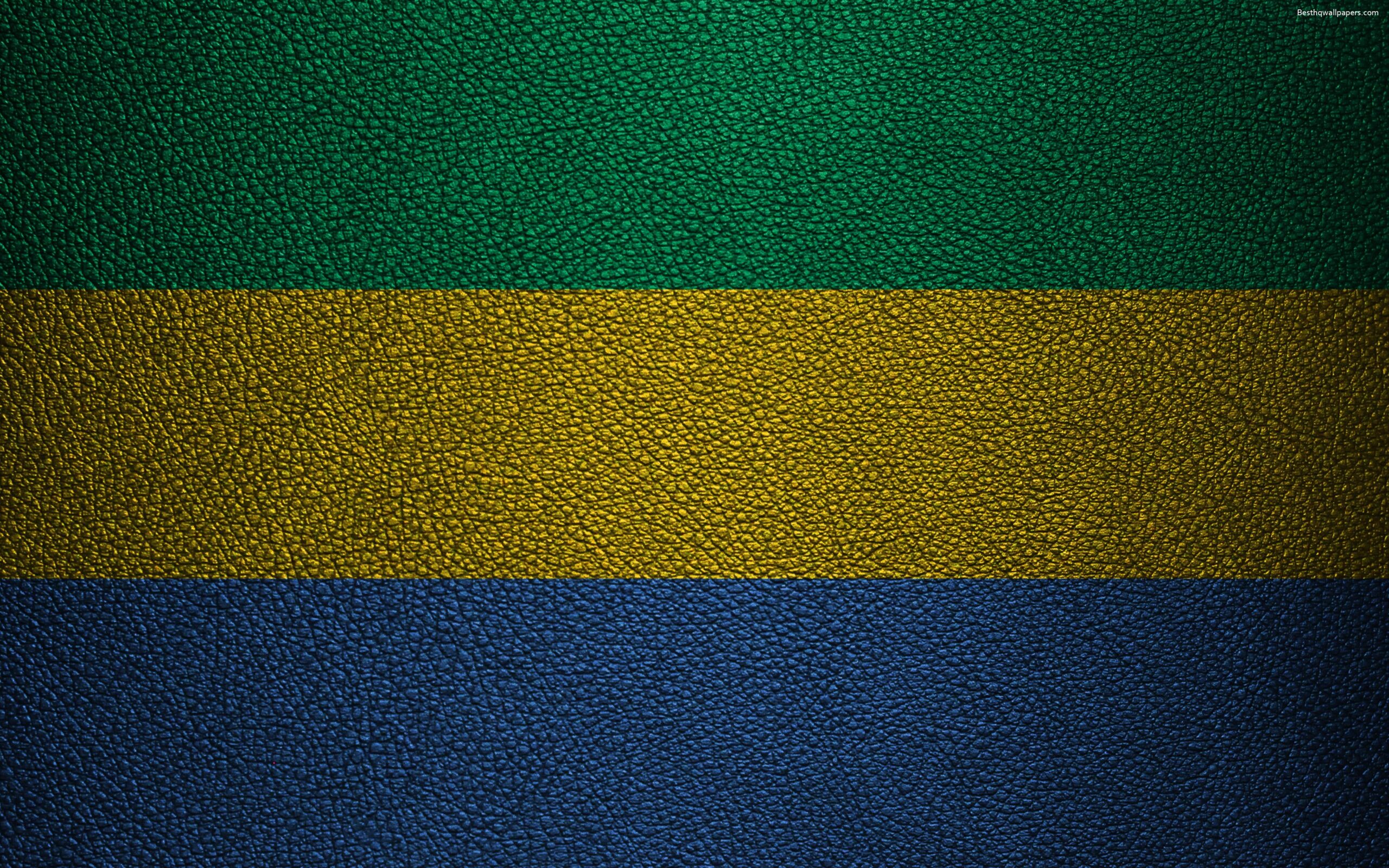 Download wallpapers Flag of Gabon, leather texture, 4k, Gabonese