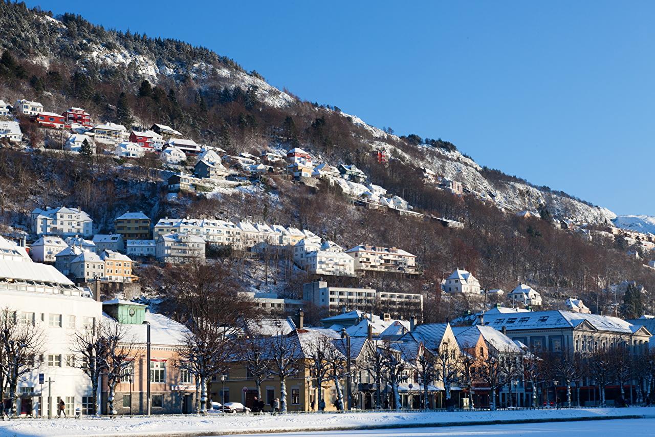 Wallpapers Norway Bergen Winter Cities Houses