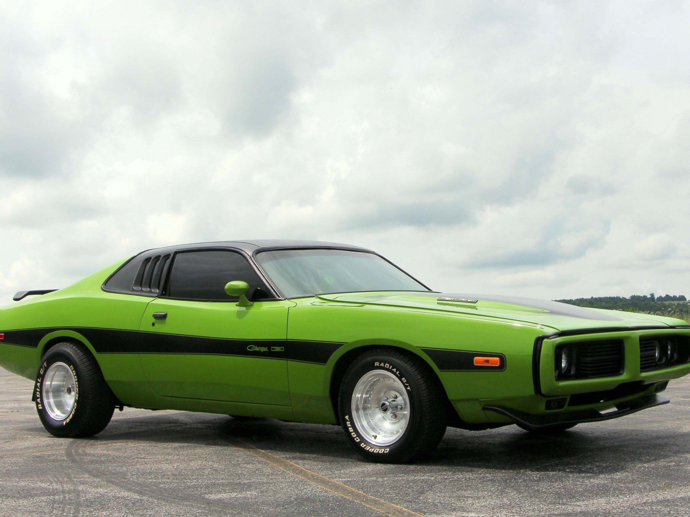 Download Dodge Charger 1974, Green, Side View, Cars