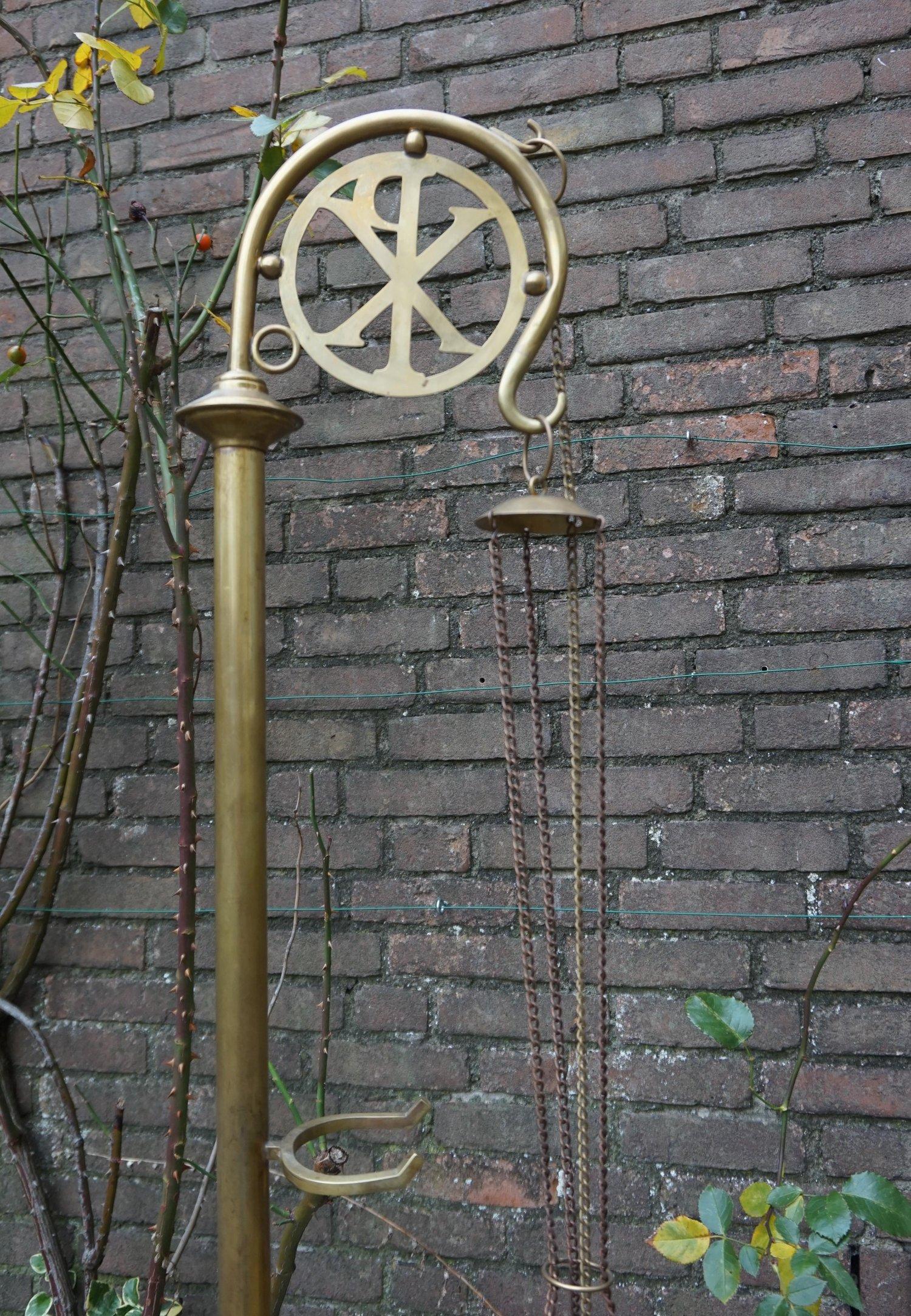 Rare Arts and Crafts Era, Brass Church Incense Burner Floor Stand W