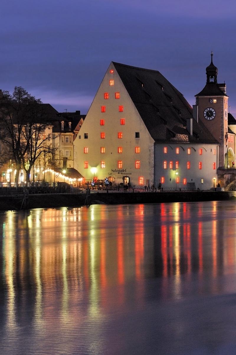 Download wallpapers universitat regensburg, germany, evening