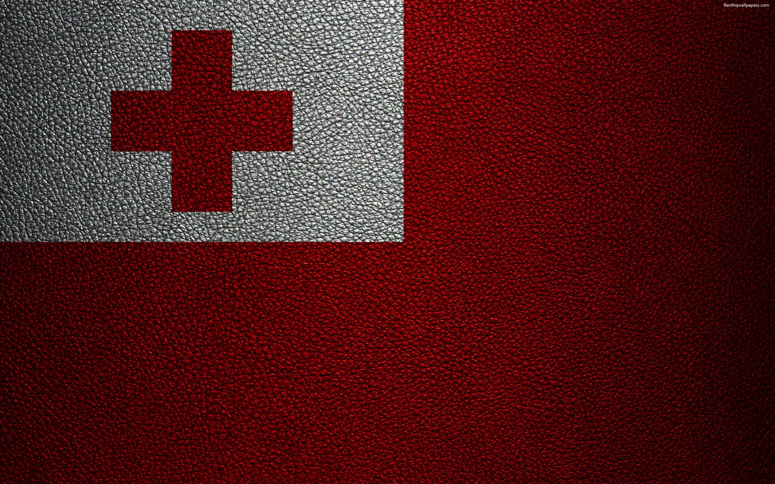 Download wallpapers Flag of Tonga, 4k, leather texture, Oceania