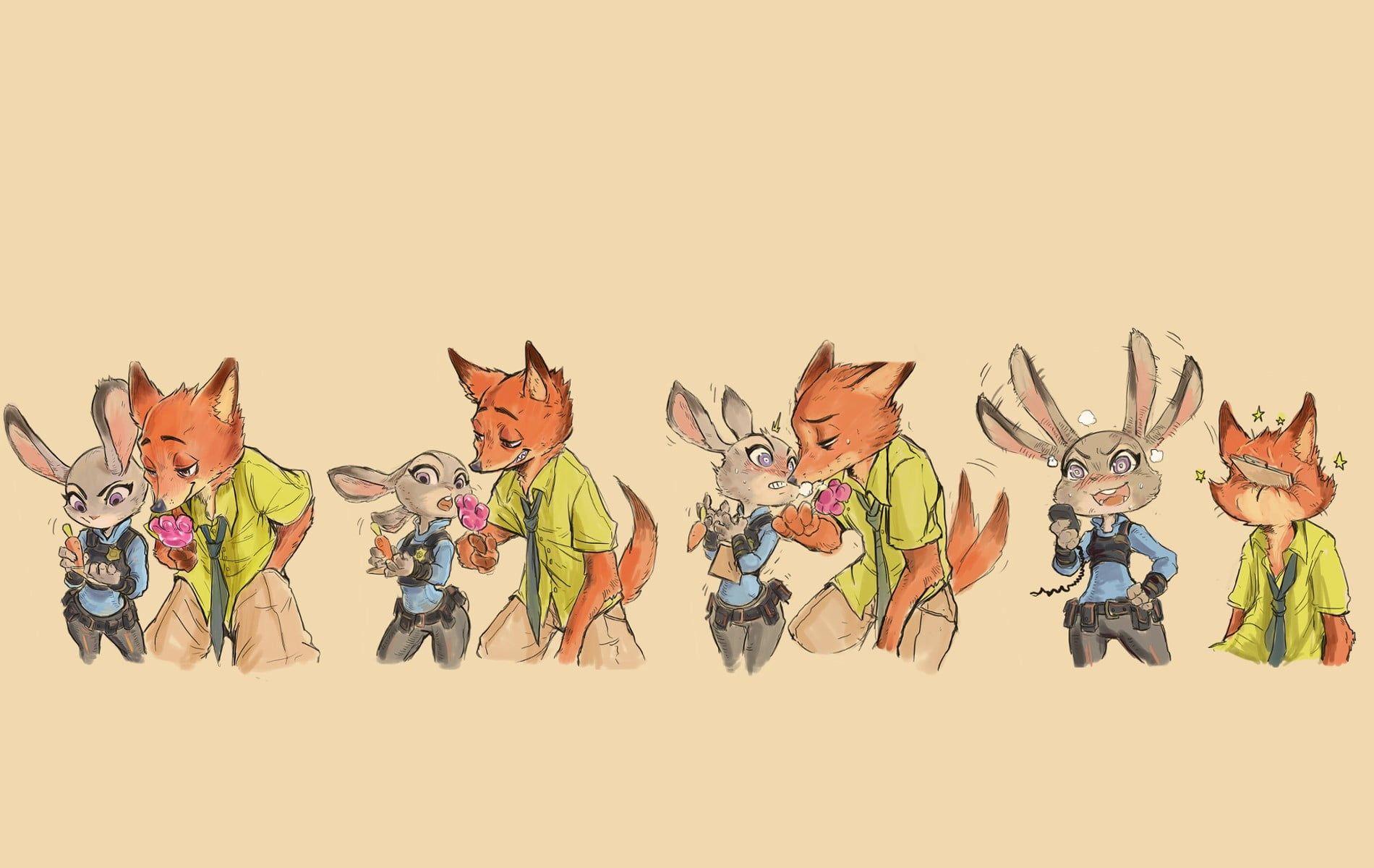 Orange fox illustration, Zootopia, Judy Hopps, Nick Wilde, sketches