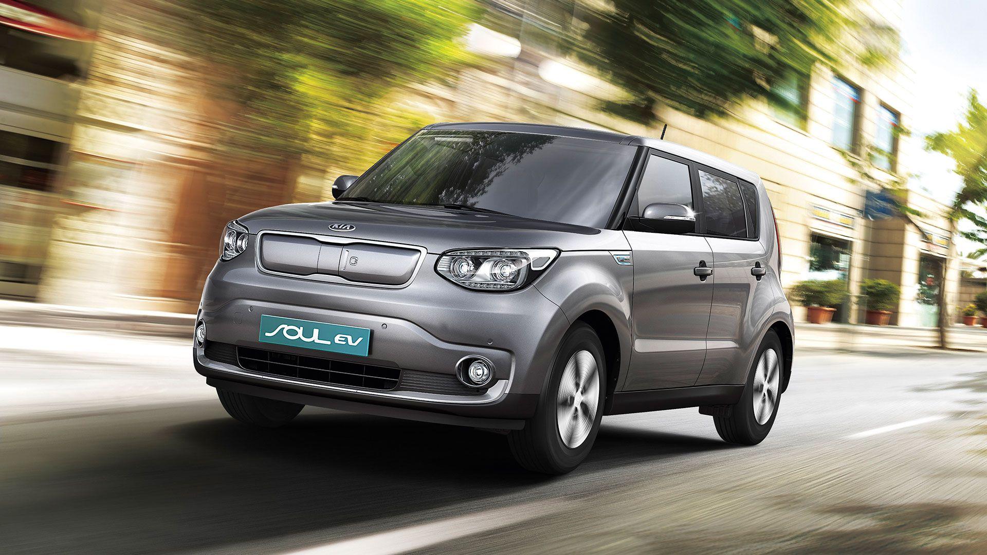 Silver Kia Soul EV electric vehicle in motion wallpapers and image