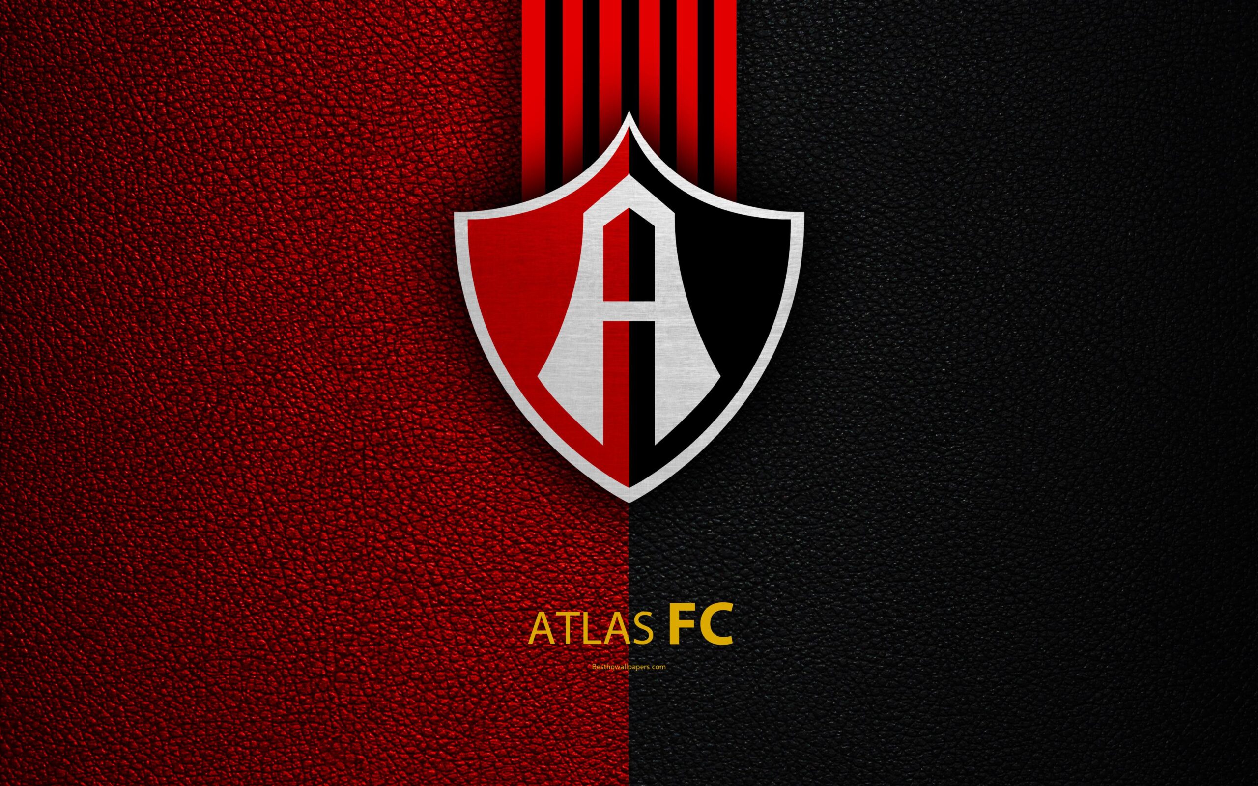 Download wallpapers Atlas FC, 4k, leather texture, logo, Mexican