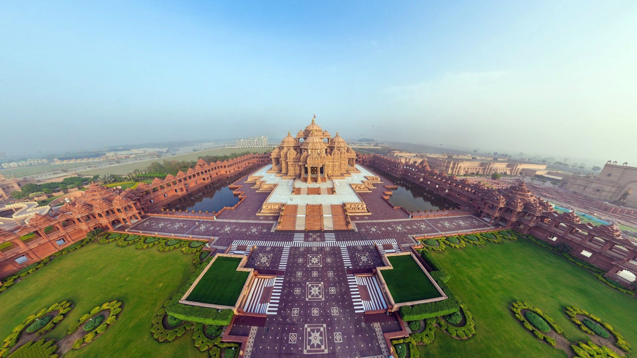 HD Backgrounds Beautiful Akshardham Temple Panorama Top View Indian