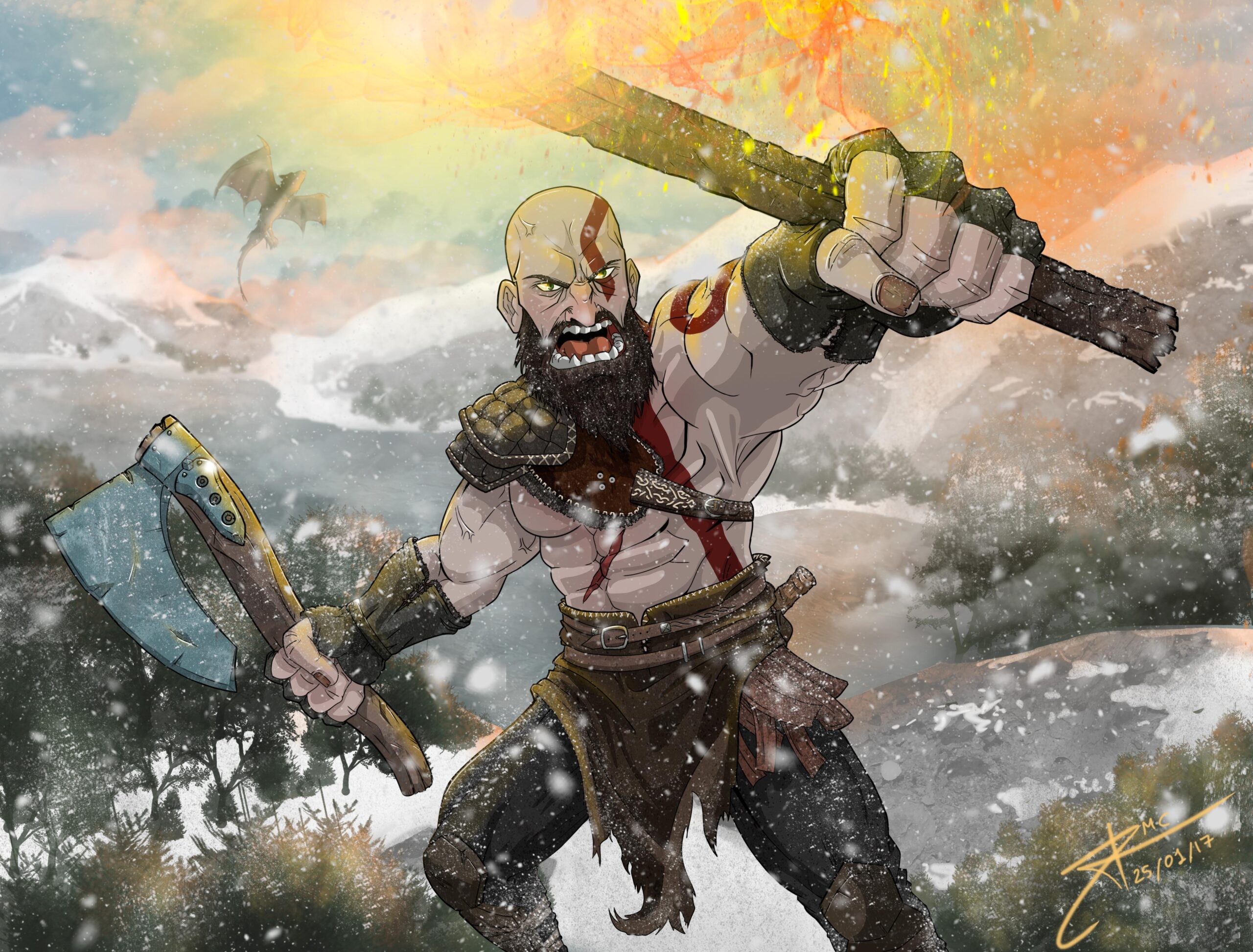 Kratos God Of War Fan Art 4k iPhone 4, iPhone 4S HD 4k