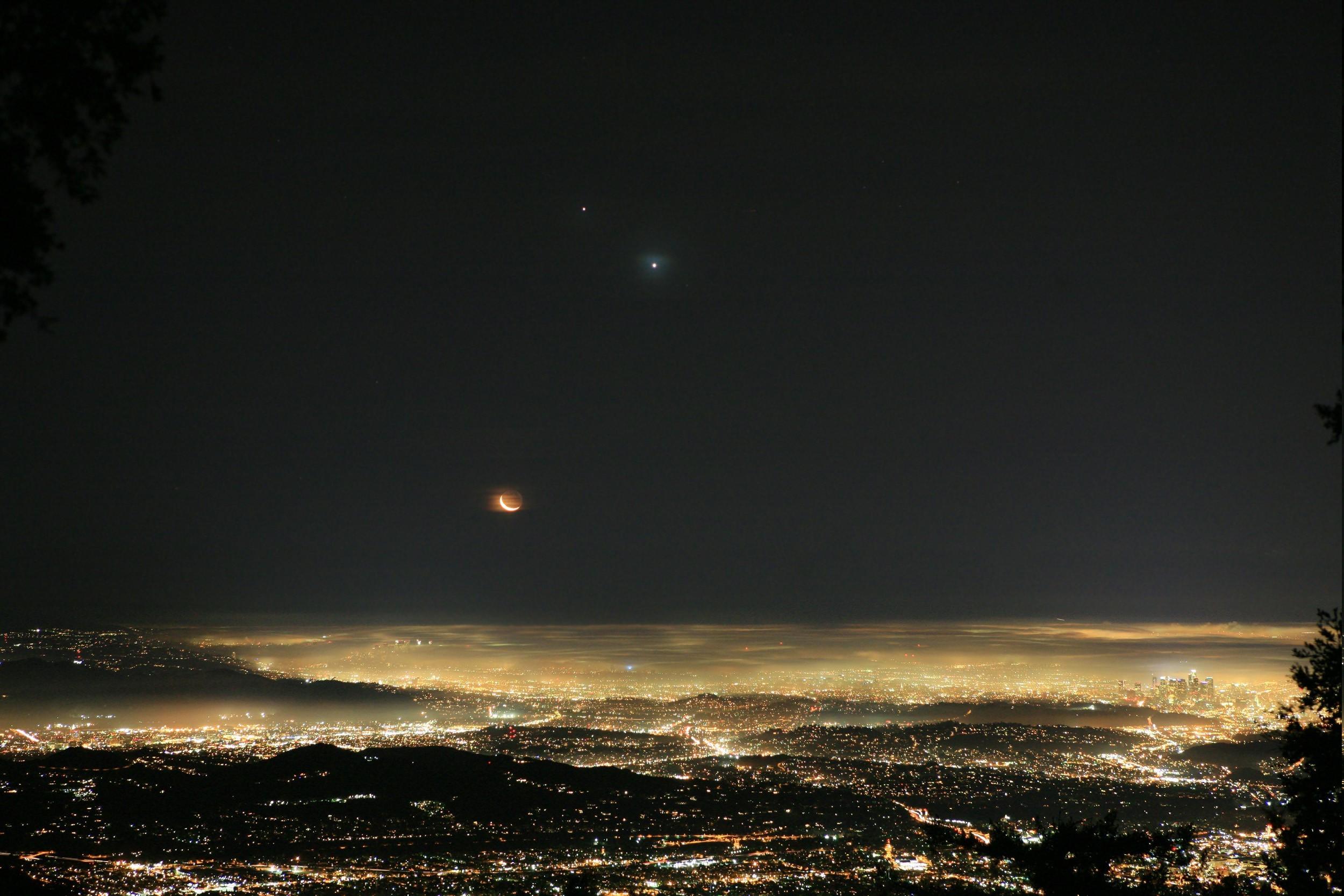 night lights mist moon landscape venus jupiter wallpapers and backgrounds