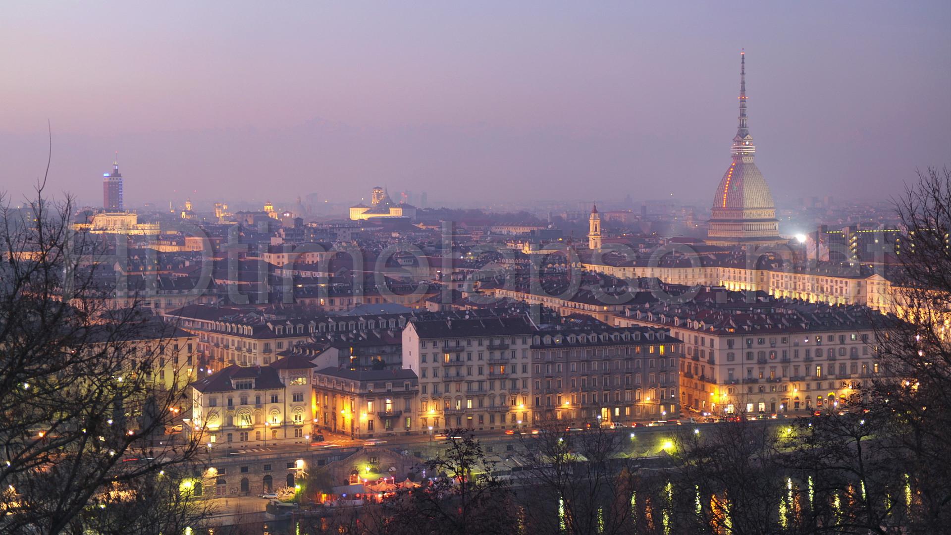 turin aerial view mole antonelliana po river by dusk turin italy