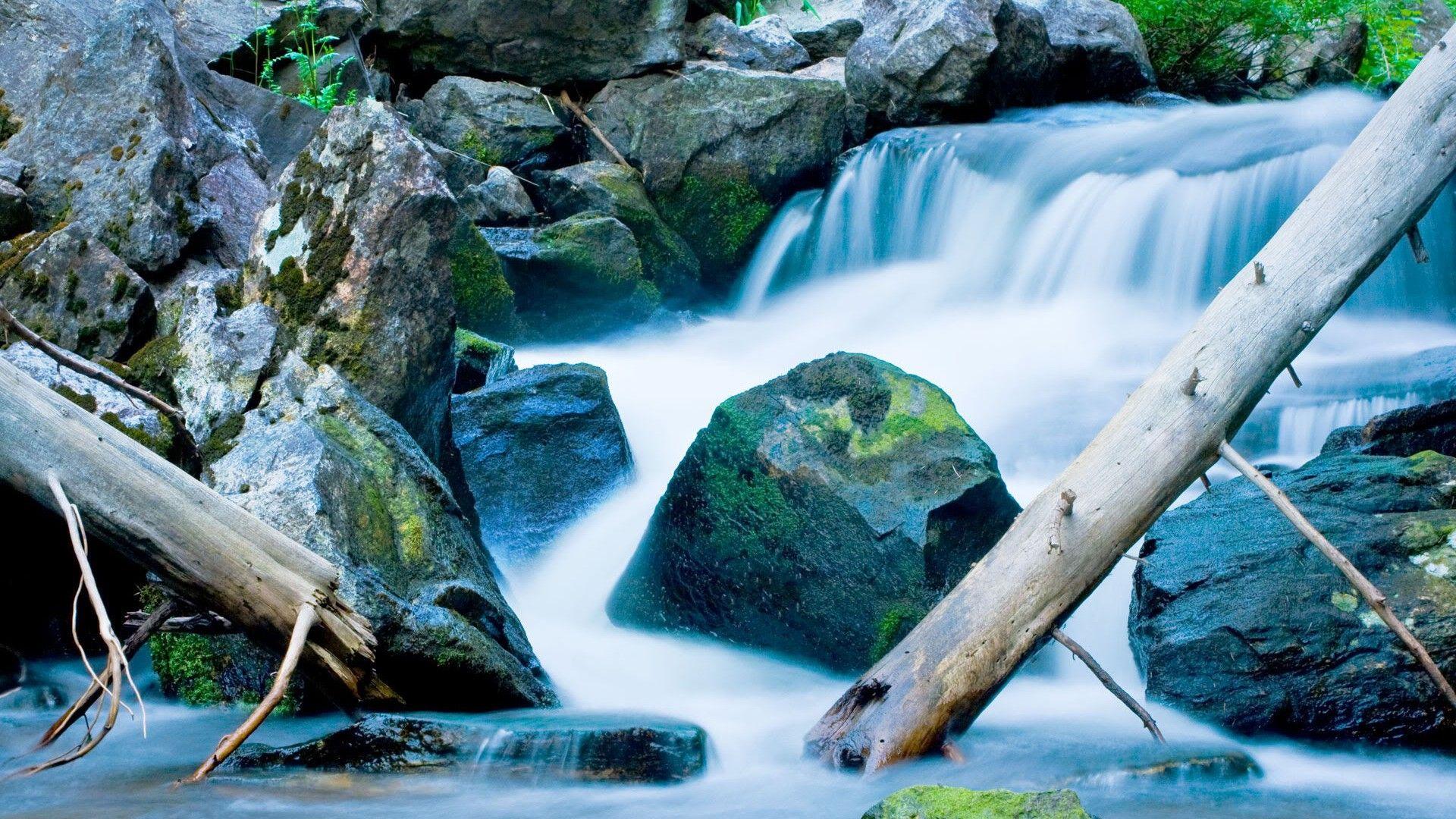 Waterfalls: Mountain Waterfall Idaho Foam Rocks Logs Phone