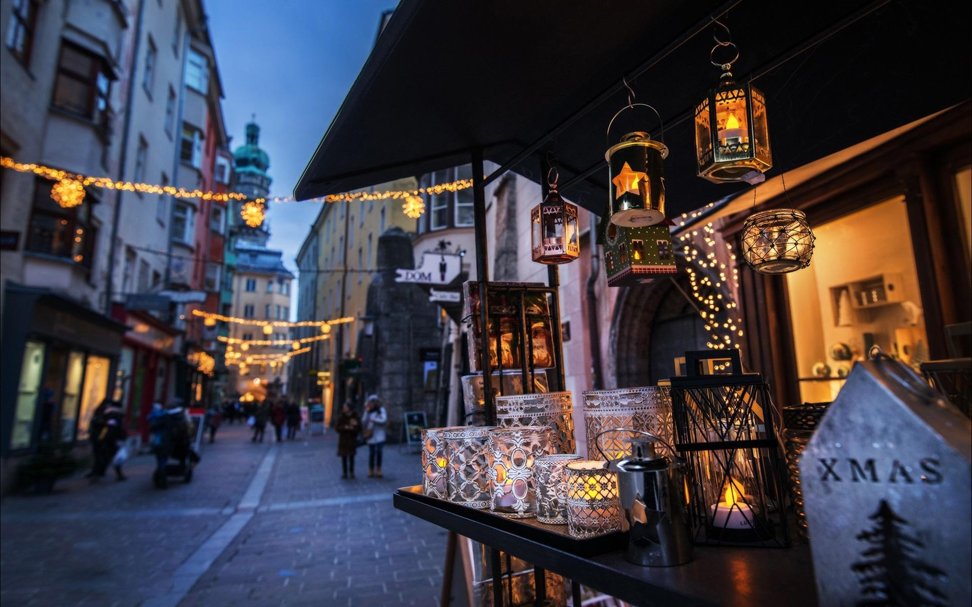 Wallpapers Austria, Innsbruck, street, lanterns, holiday HD