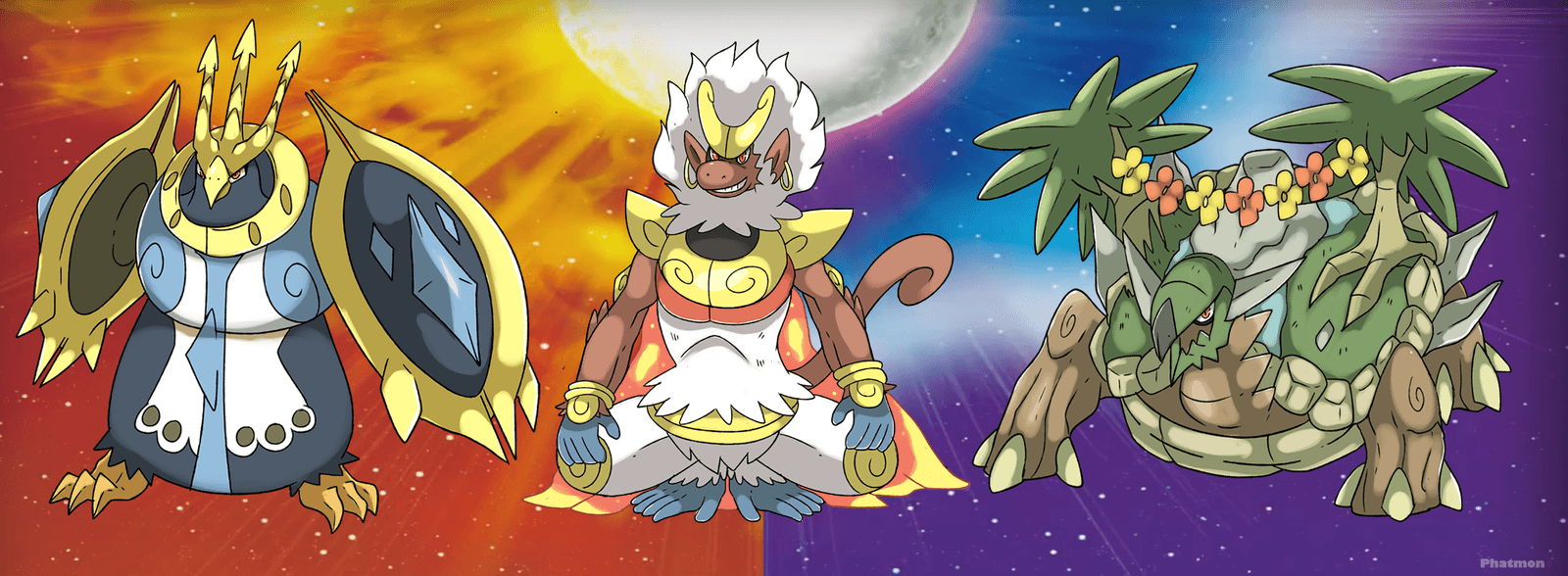 Mega Empoleon, Mega Infernape and Alolan Torterra by Phatmon on