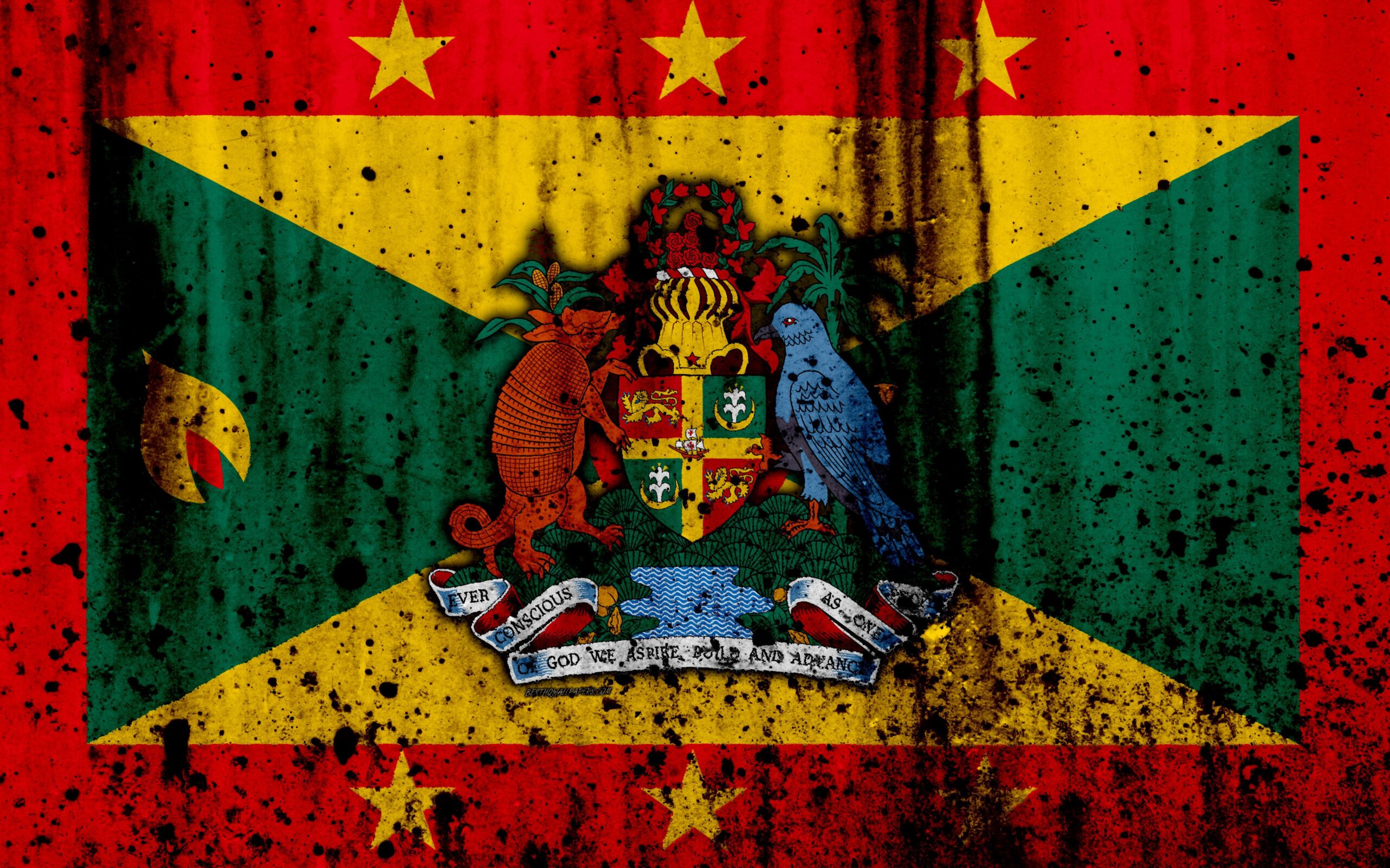 Download wallpapers Grenada flag, 4k, grunge, North America, flag of